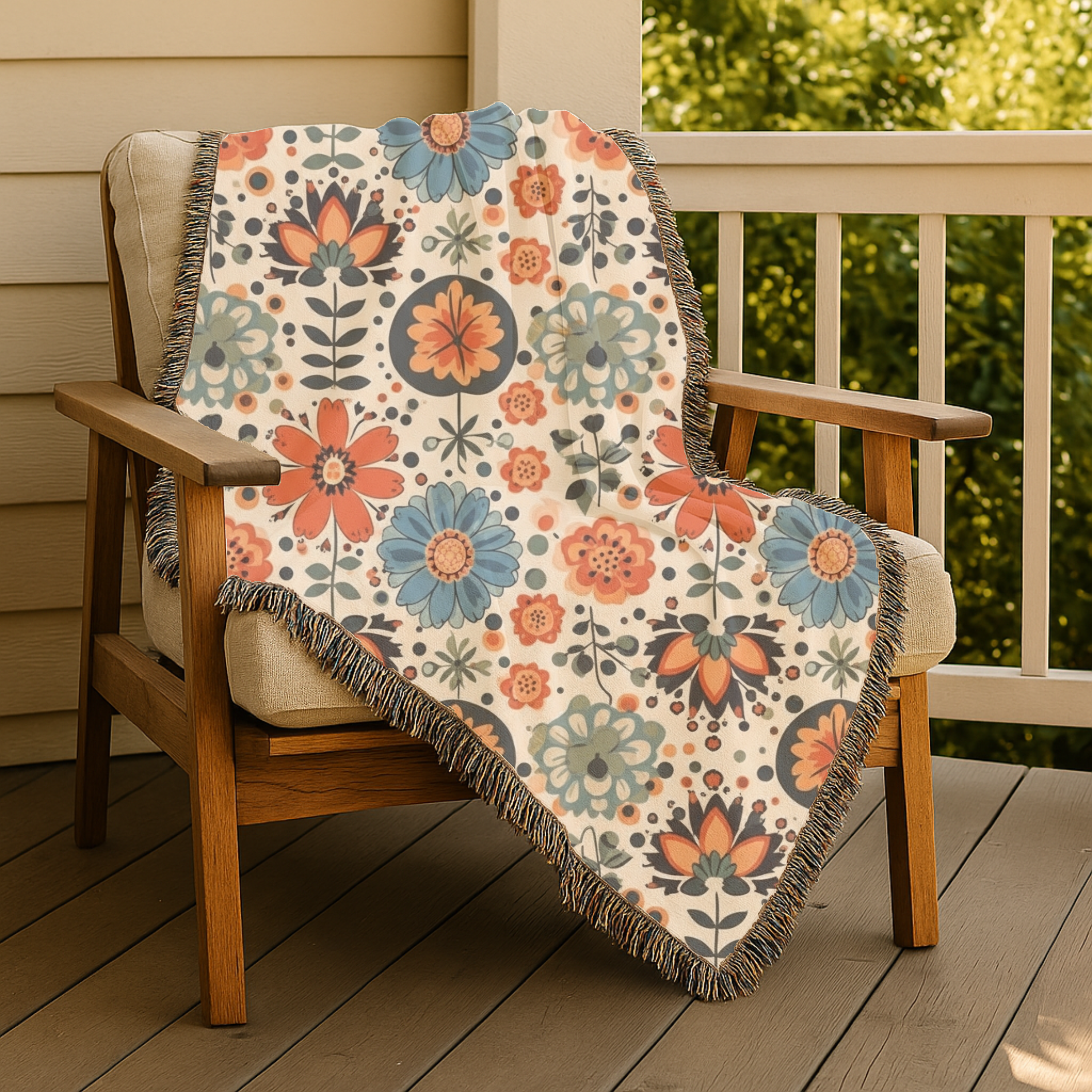 Folk Floral Throw — 1940s Botanical Garden Woven Blanket