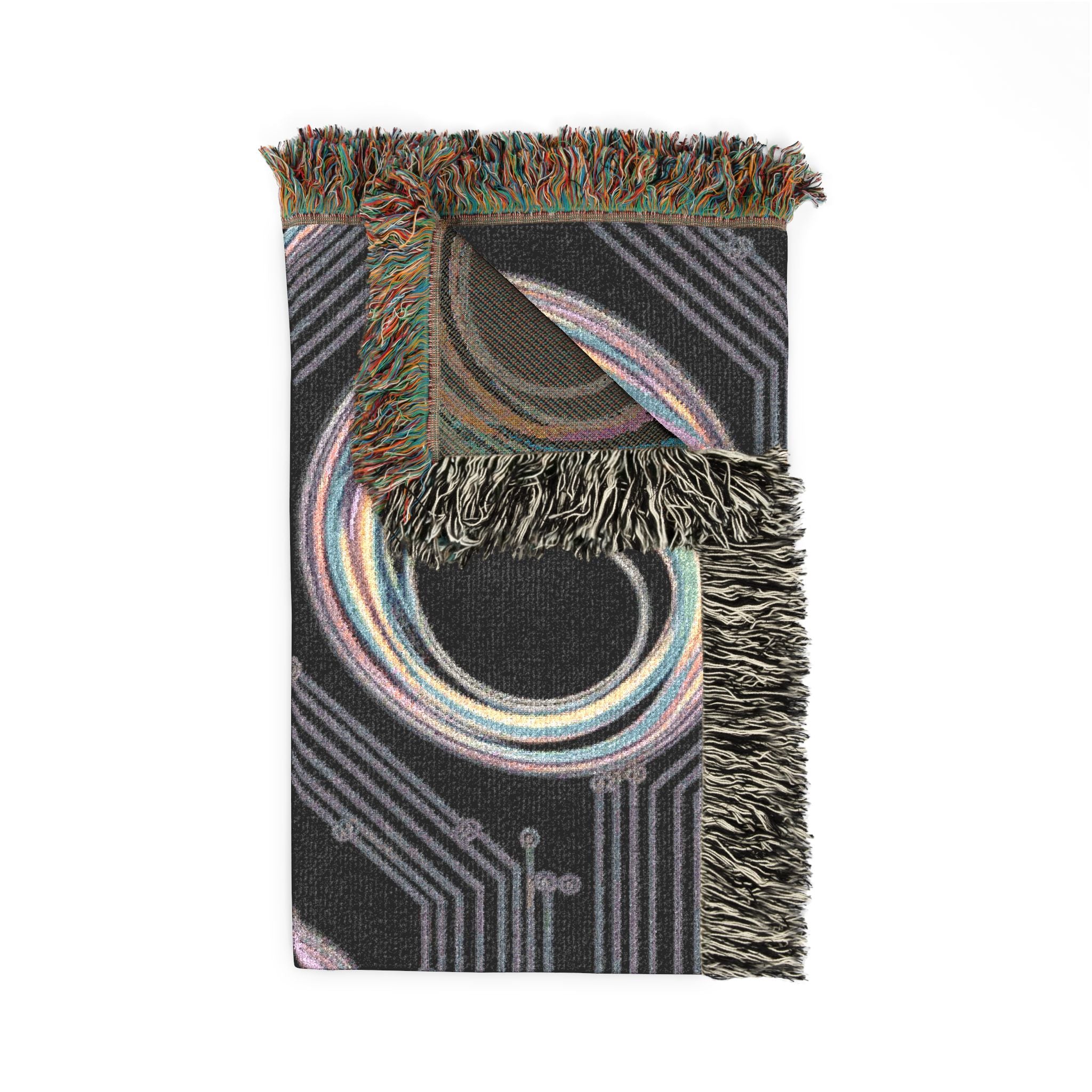 🌈 Plasma Throw — 2000s Y2K Holographic Circuit Woven Blanket