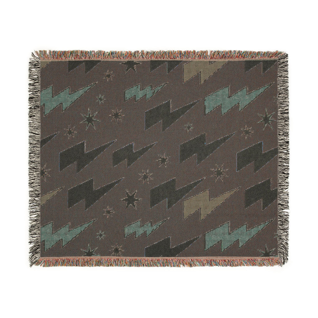 Lightning Strike Throw — 1980s Neon Bolt Woven Blanket