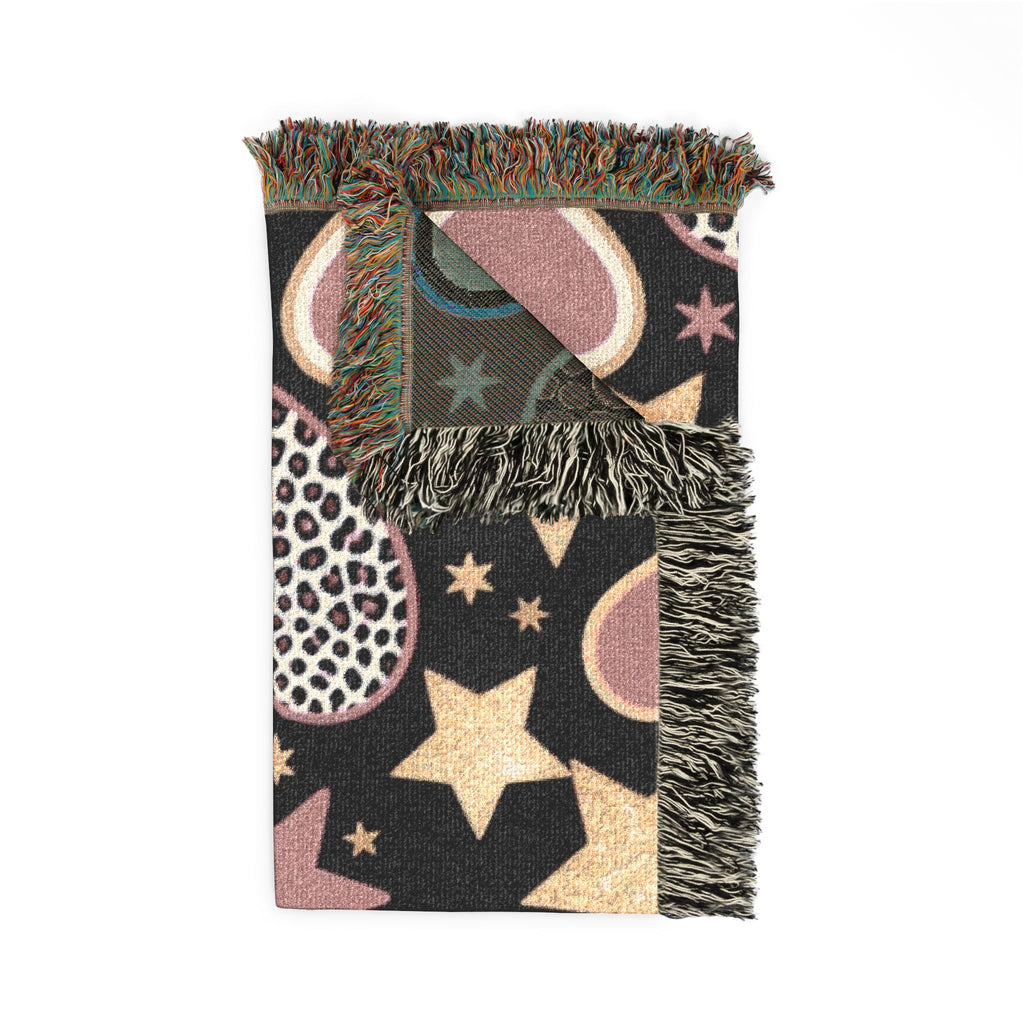 Girl Power Throw — 1990s Leopard Heart & Star Woven Blanket