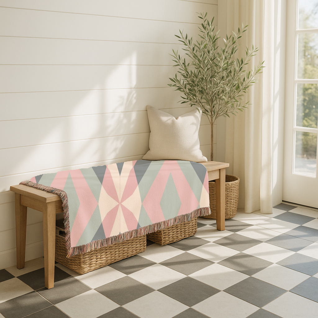 Diamond Lattice Throw — 1980s Pastel Elegance Woven Blanket