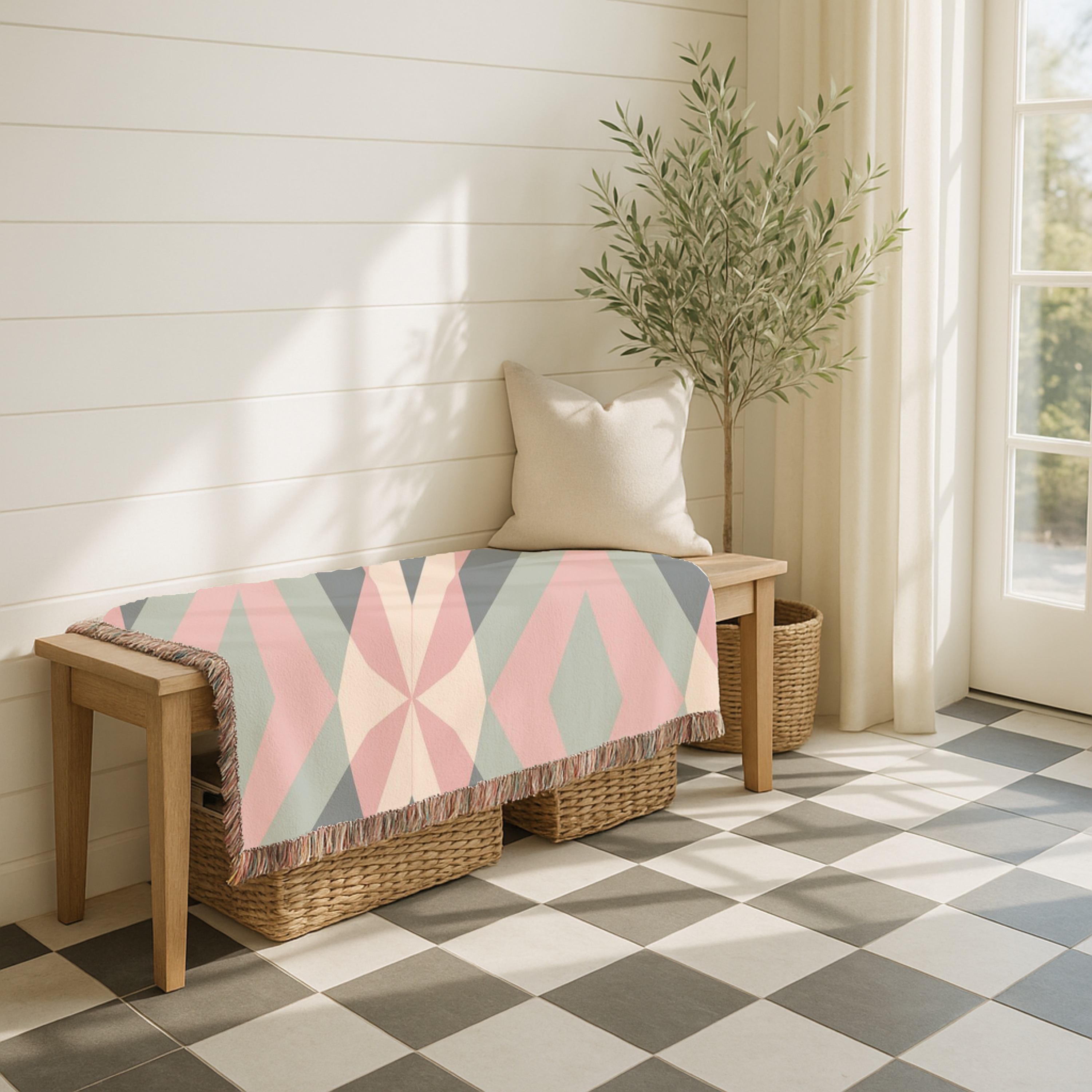 Diamond Lattice Throw — 1980s Pastel Elegance Woven Blanket