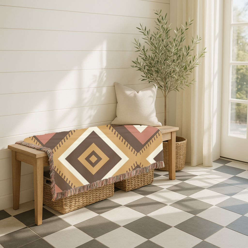Kilim Star Throw — 1970s Aztec Geometric Woven Blanket