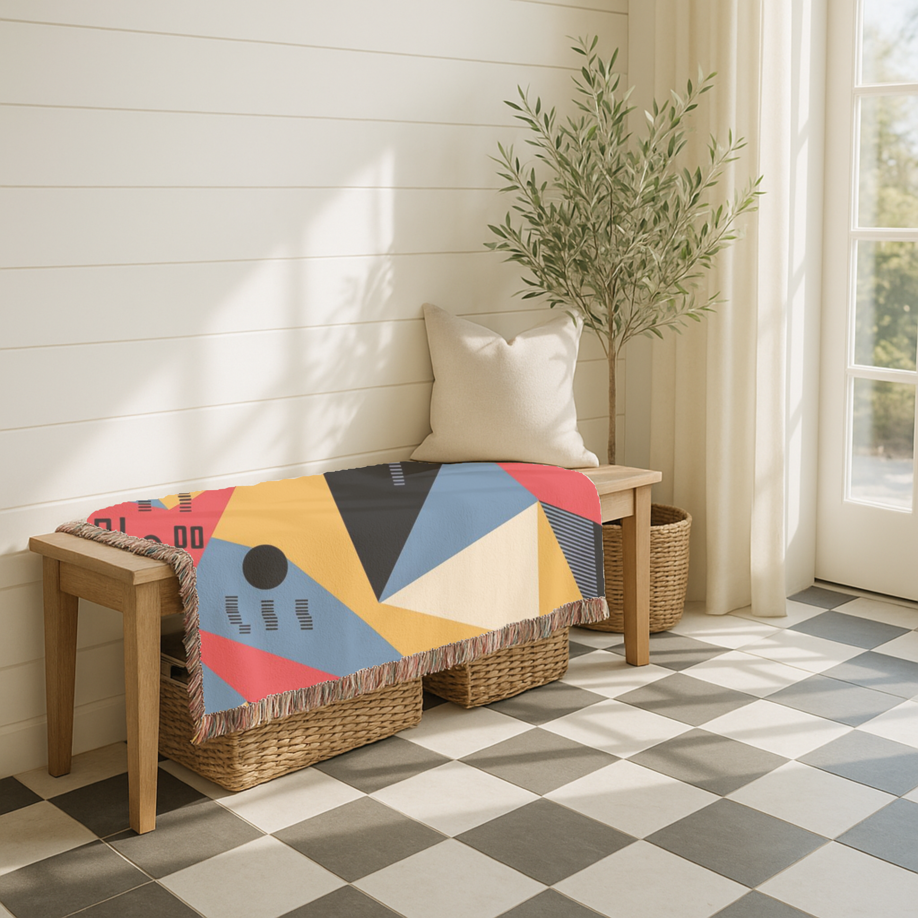 Memphis Sunshine Throw — 1980s Bold Geometric Woven Blanket