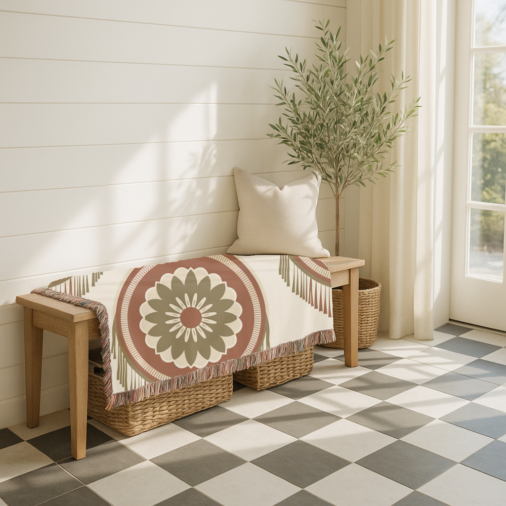 Dreamcatcher Throw — 1970s Bohemian Circle Woven Blanket