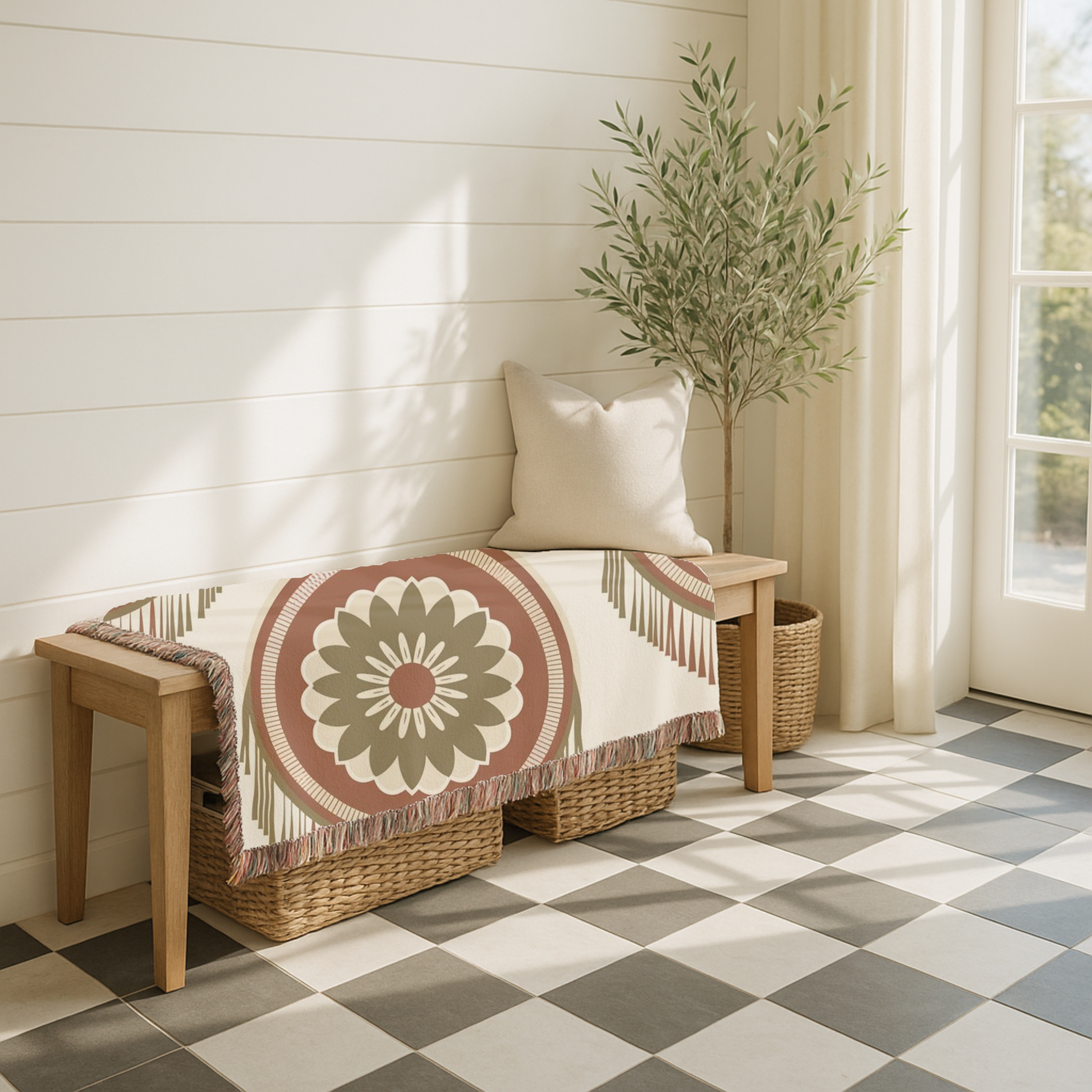 Dreamcatcher Throw — 1970s Bohemian Circle Woven Blanket