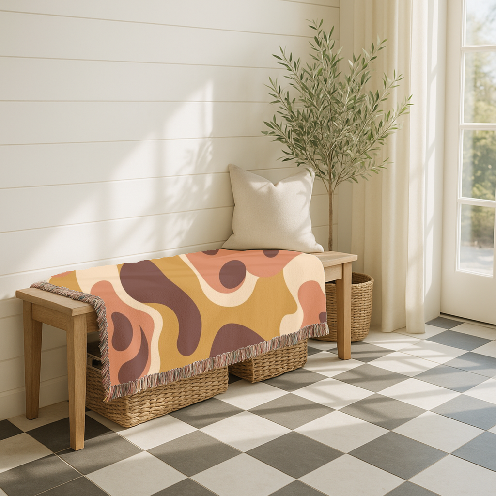 Lava Flow Throw — 1970s Psychedelic Abstract Woven Blanket