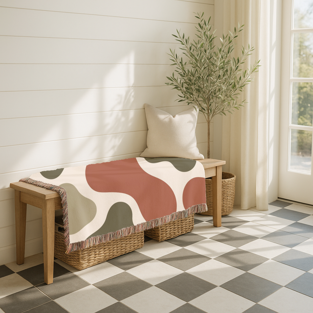 River Stone Throw — 1970s Abstract Organic Woven Blanket