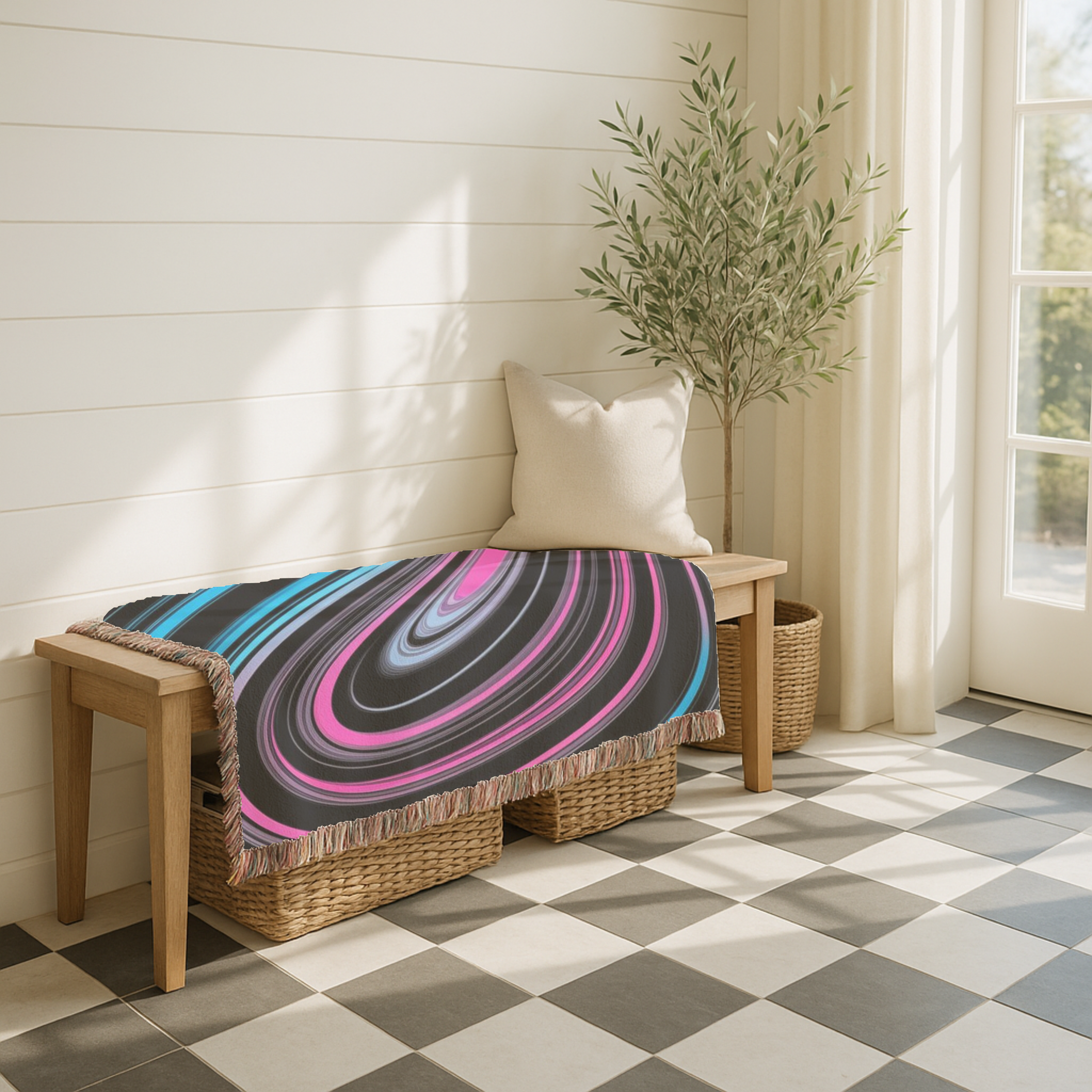 Neon Vortex Throw — 2000s Y2K Neon Flow Woven Blanket
