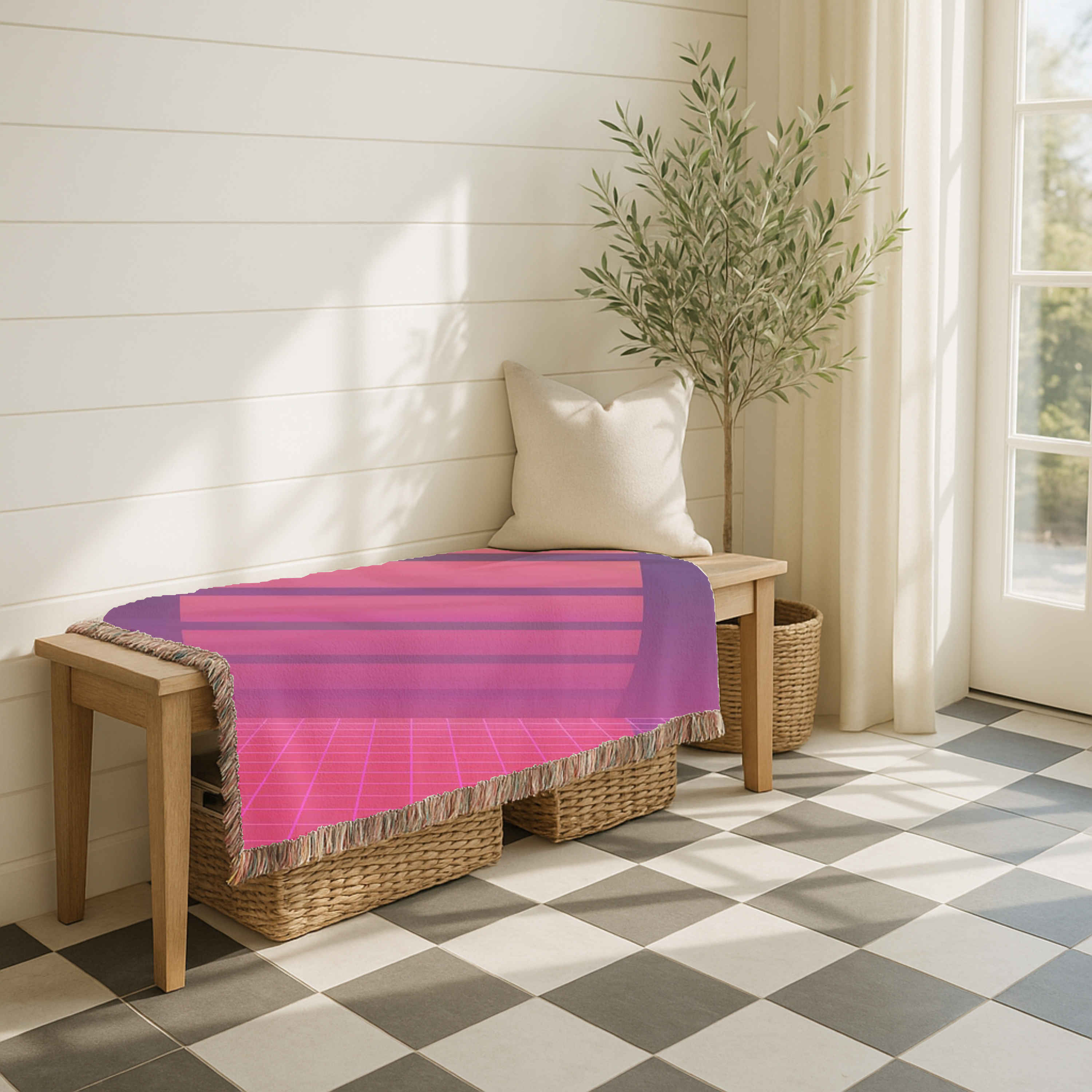 Sunset Grid Throw — 1980s Retrowave Glow Woven Blanket