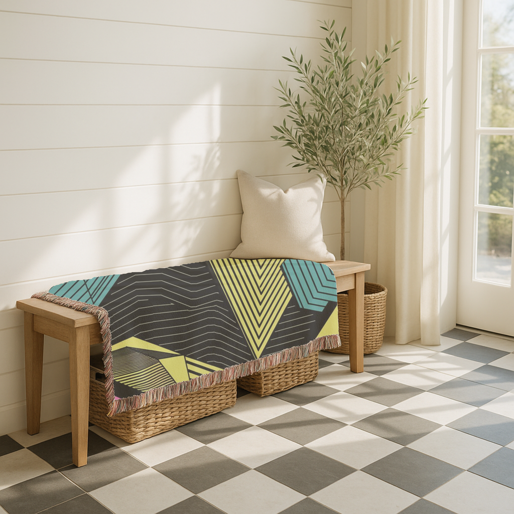 Electric Triangle Throw — 1980s Bold Stripe Geometric Woven Blanket