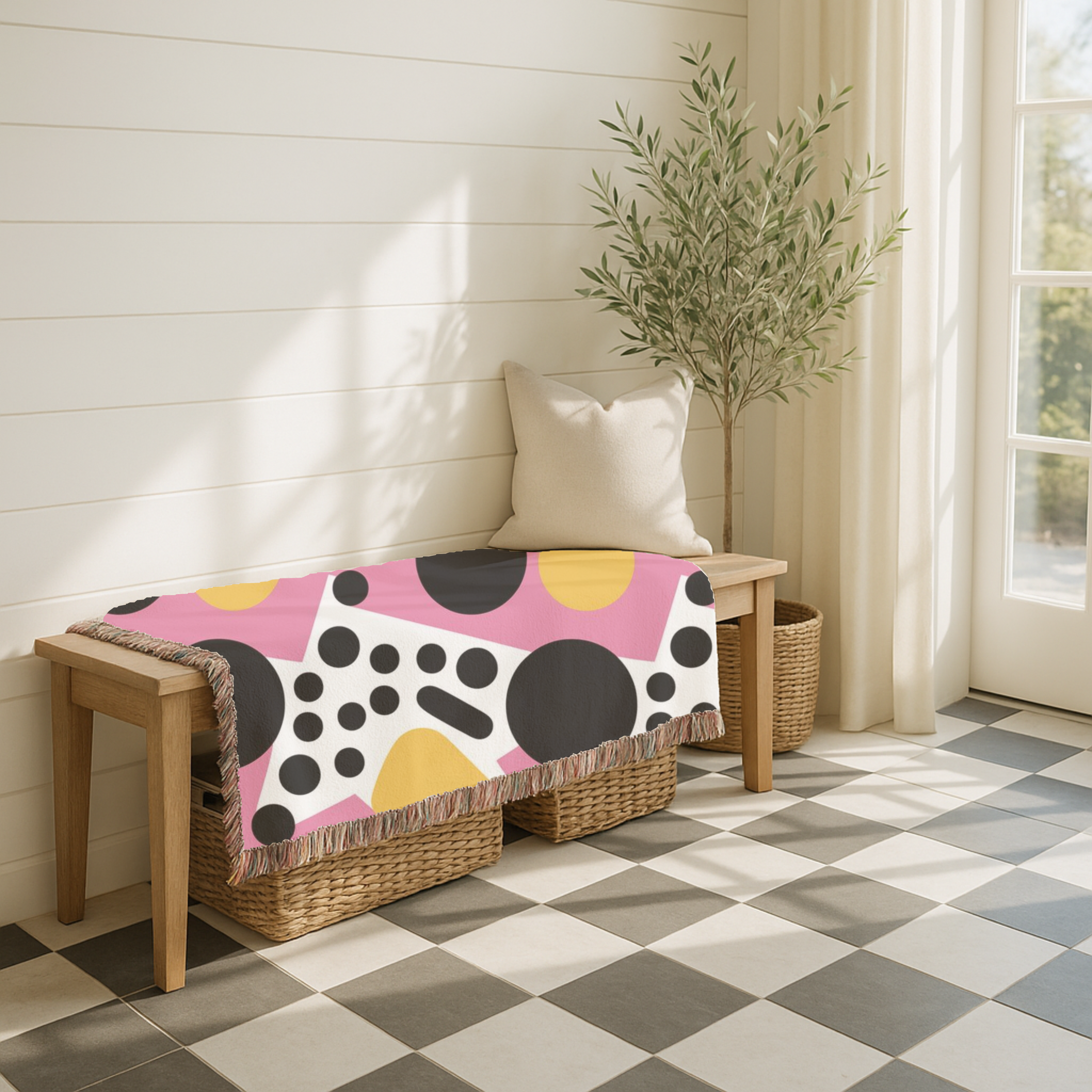 Dot Pop Throw — 1980s Bold Circle Woven Blanket