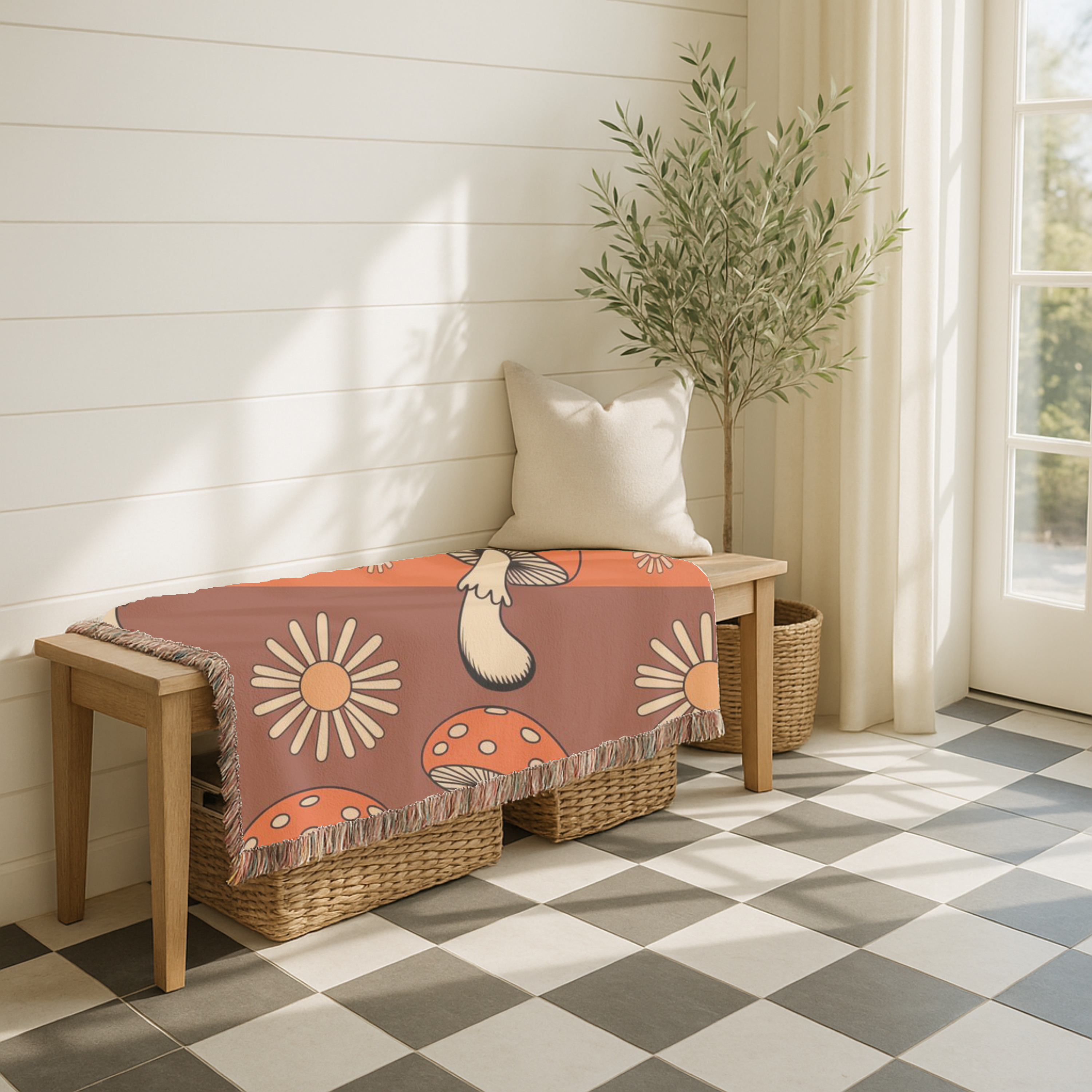 Stripe Shroom Throw — 1970s Retro Stripe Woven Blanket