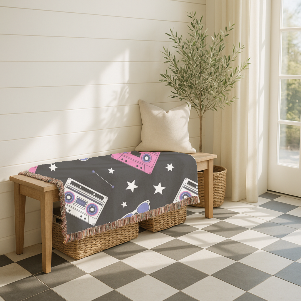 Mixtape Throw — 1980s Boombox & Cassette Woven Blanket