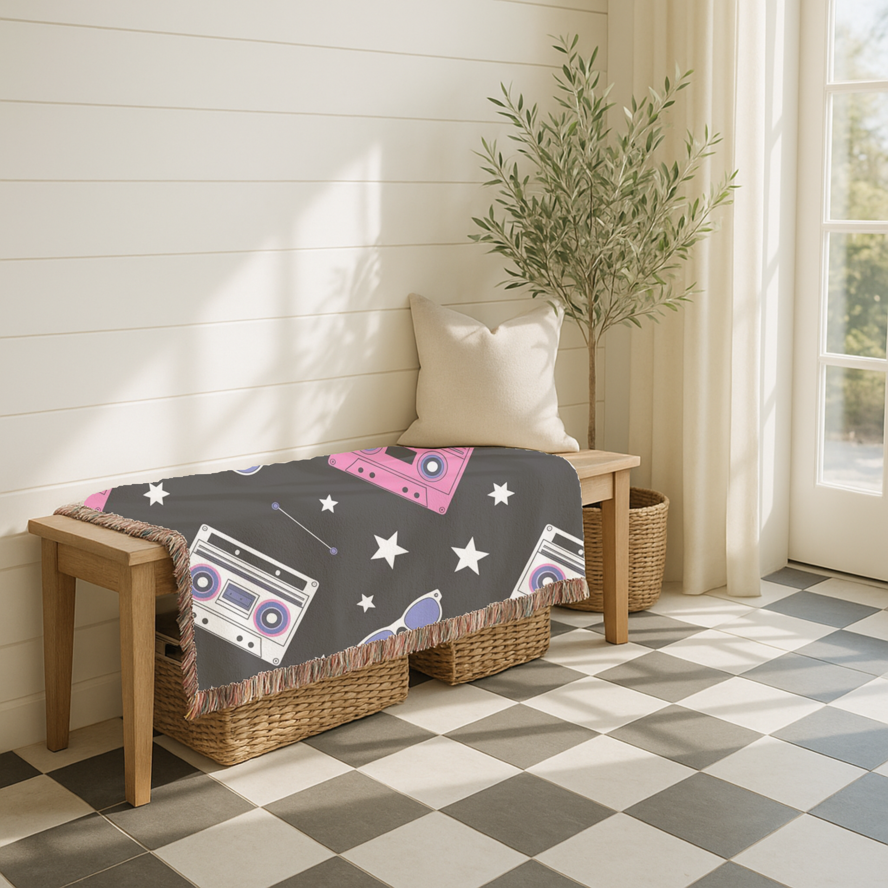 Mixtape Throw — 1980s Boombox & Cassette Woven Blanket