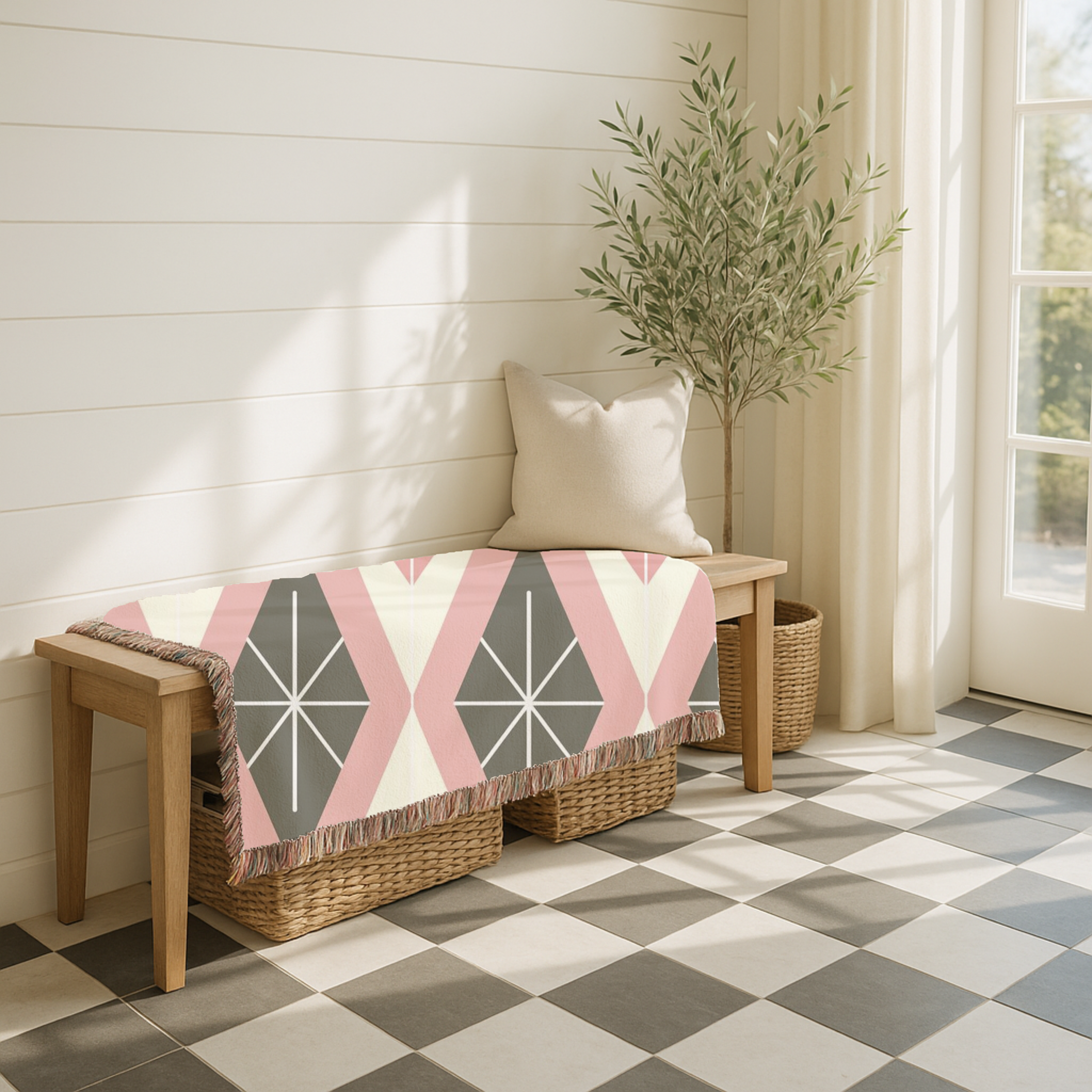 Prism Geo Throw — 1980s Pastel Geometric Woven Blanket