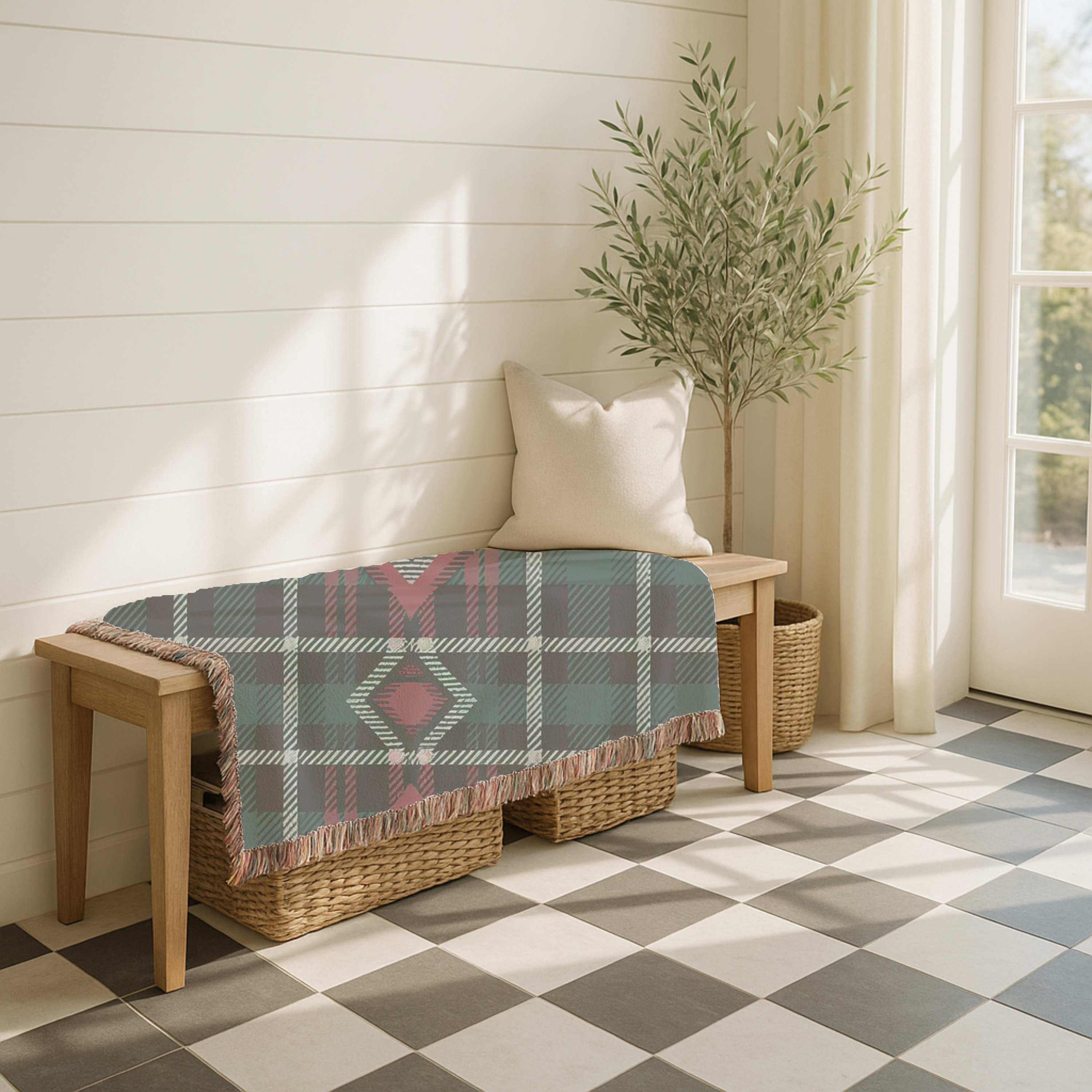Heritage Throw — 1990s Diamond Tartan Woven Blanket