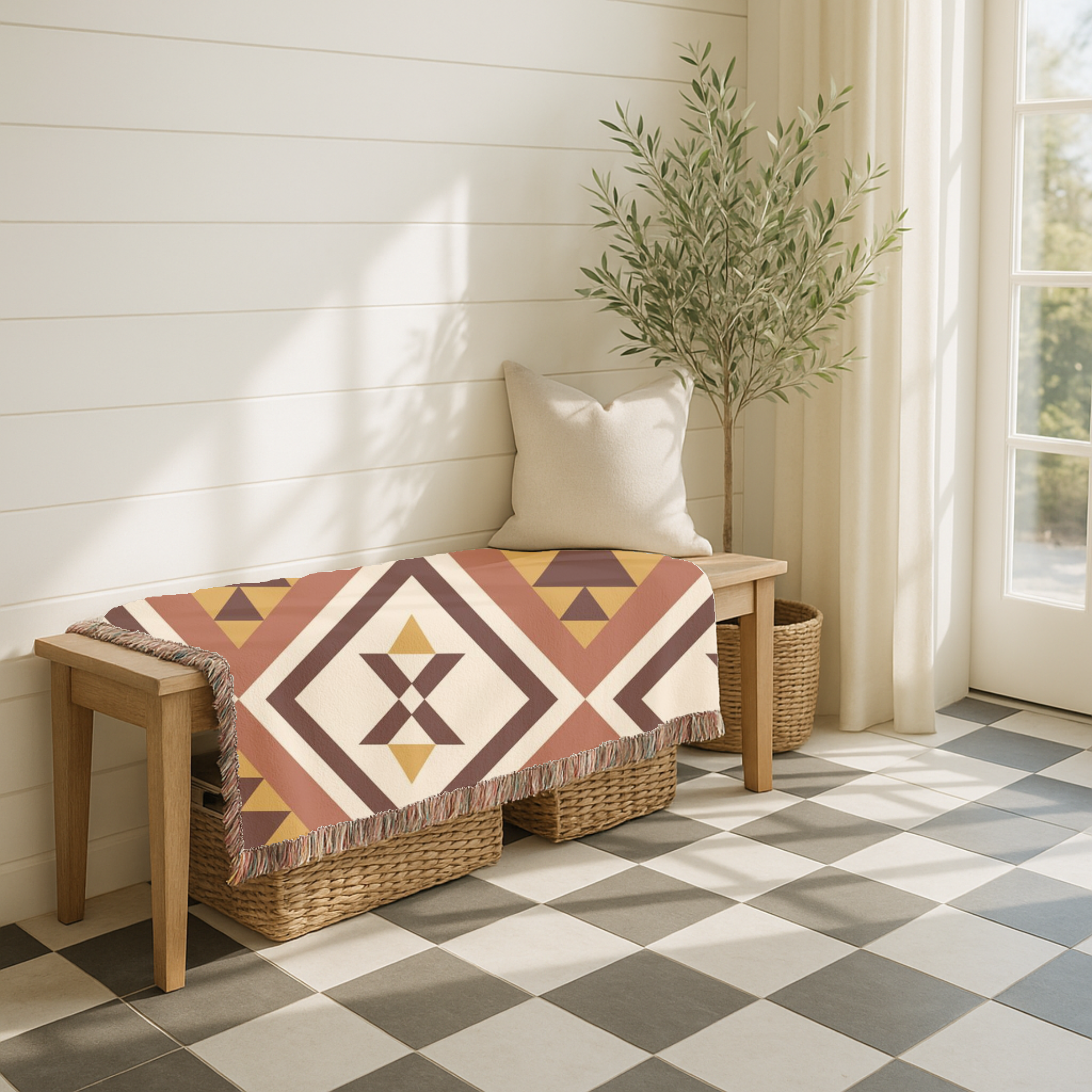 Canyon Weave Throw — 1970s Navajo Diamond Woven Blanket