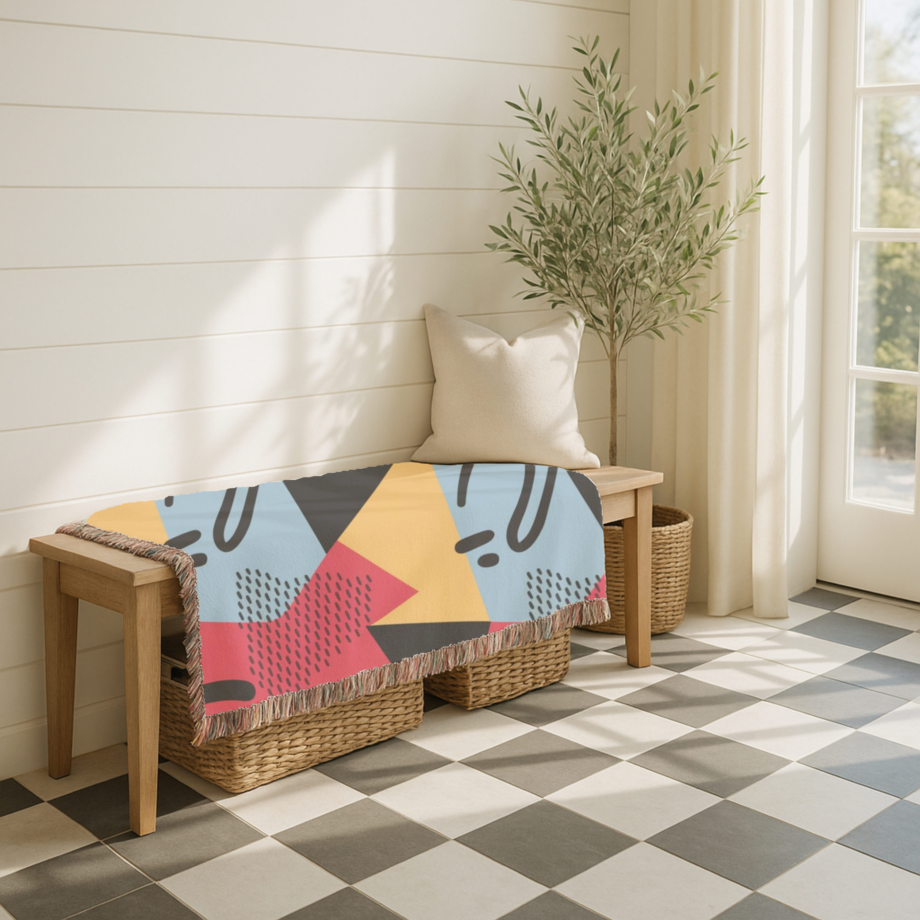 Memphis Night Throw — 1980s Geometric Art Woven Blanket