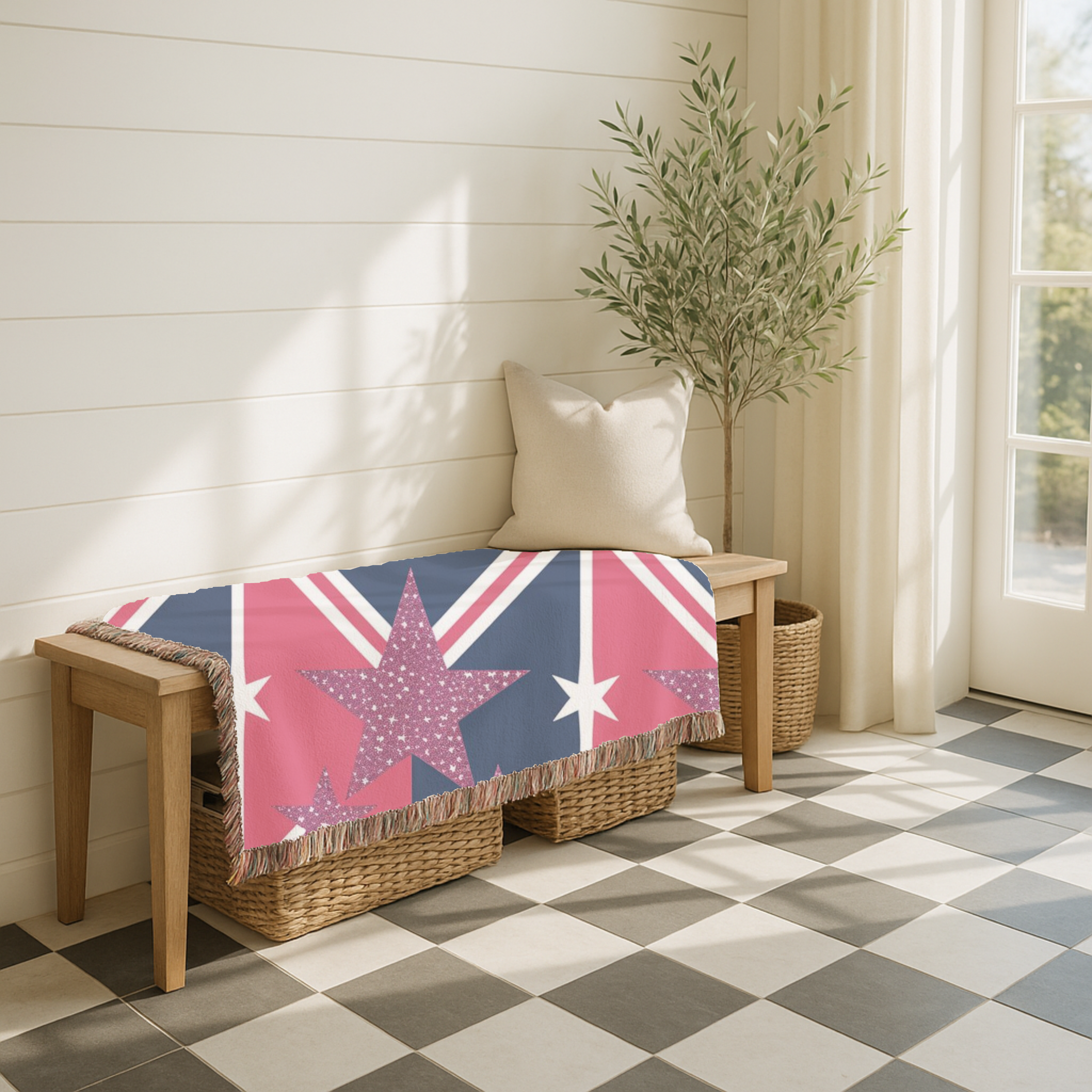 Cool Britannia Throw — 1990s Union Jack & Star Woven Blanket