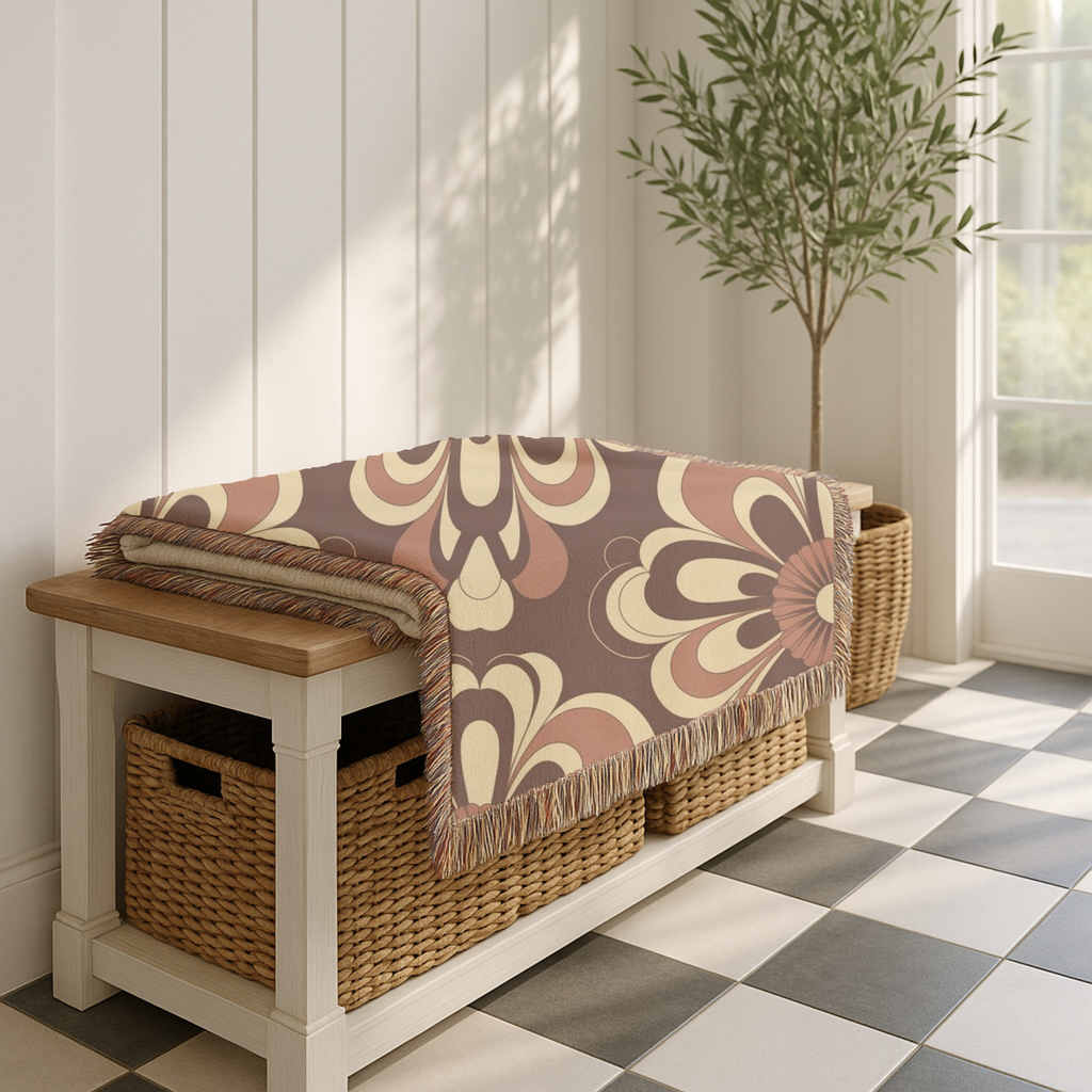 Baroque Bloom Throw — 1970s Medallion Woven Blanket