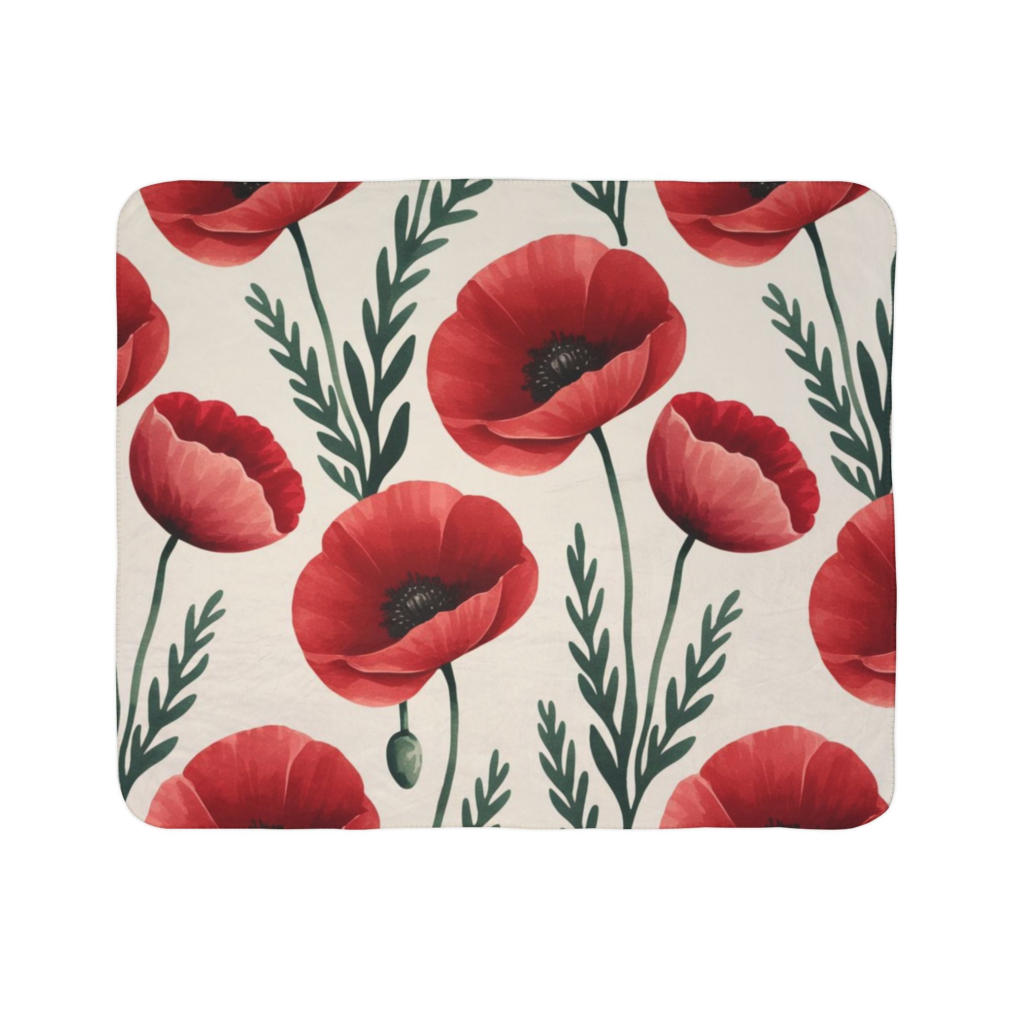 Poppy Floral Sherpa Blanket — Cozy Red Poppy Throw for Living Room & Gift
