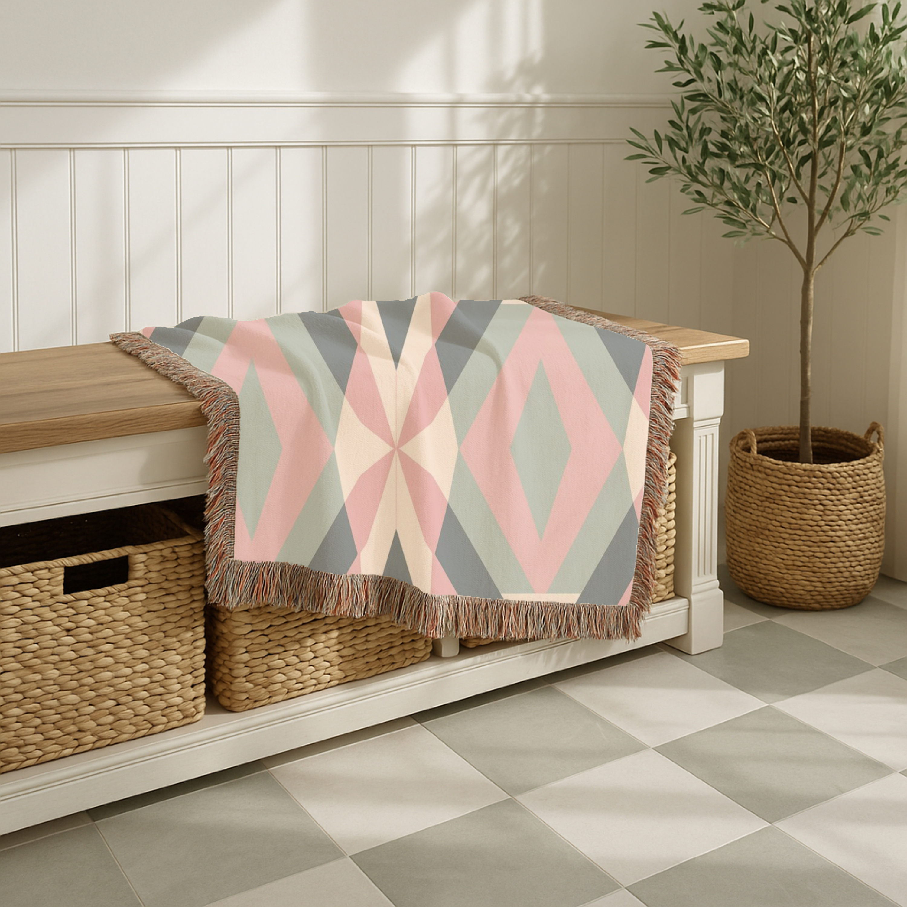 Diamond Lattice Throw — 1980s Pastel Elegance Woven Blanket