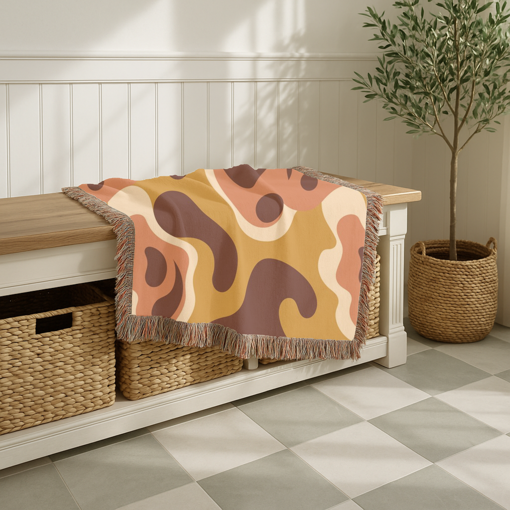 Lava Flow Throw — 1970s Psychedelic Abstract Woven Blanket