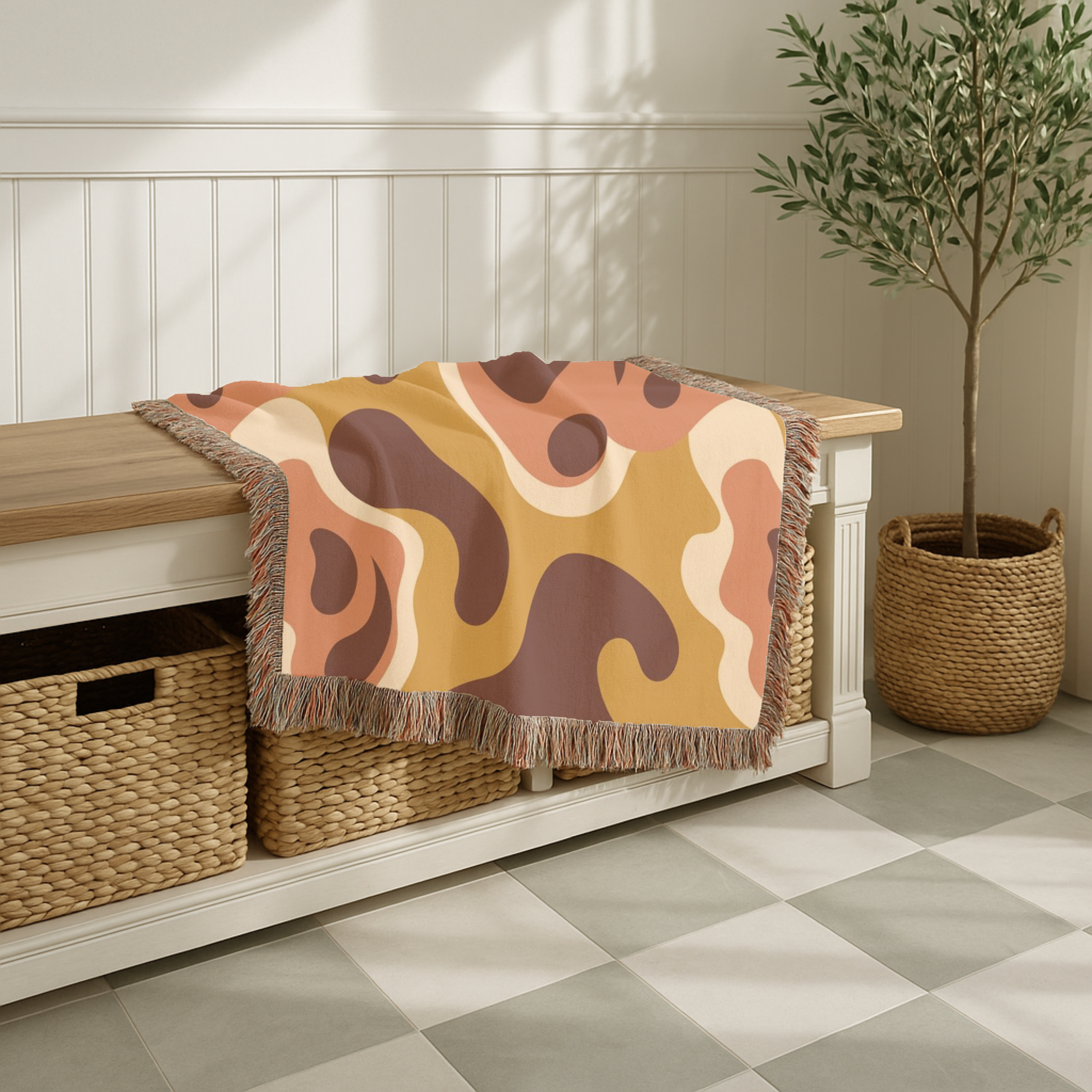 Lava Flow Throw — 1970s Psychedelic Abstract Woven Blanket