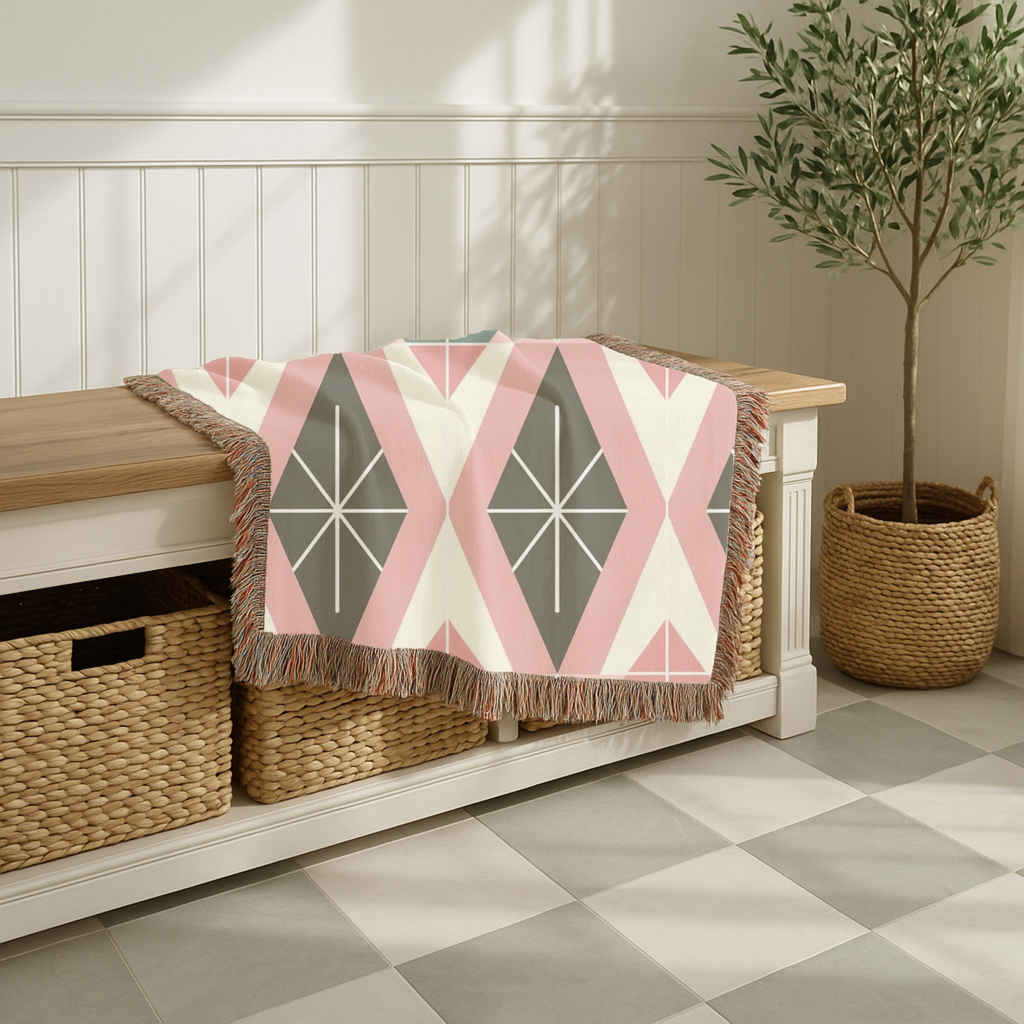 Prism Geo Throw — 1980s Pastel Geometric Woven Blanket