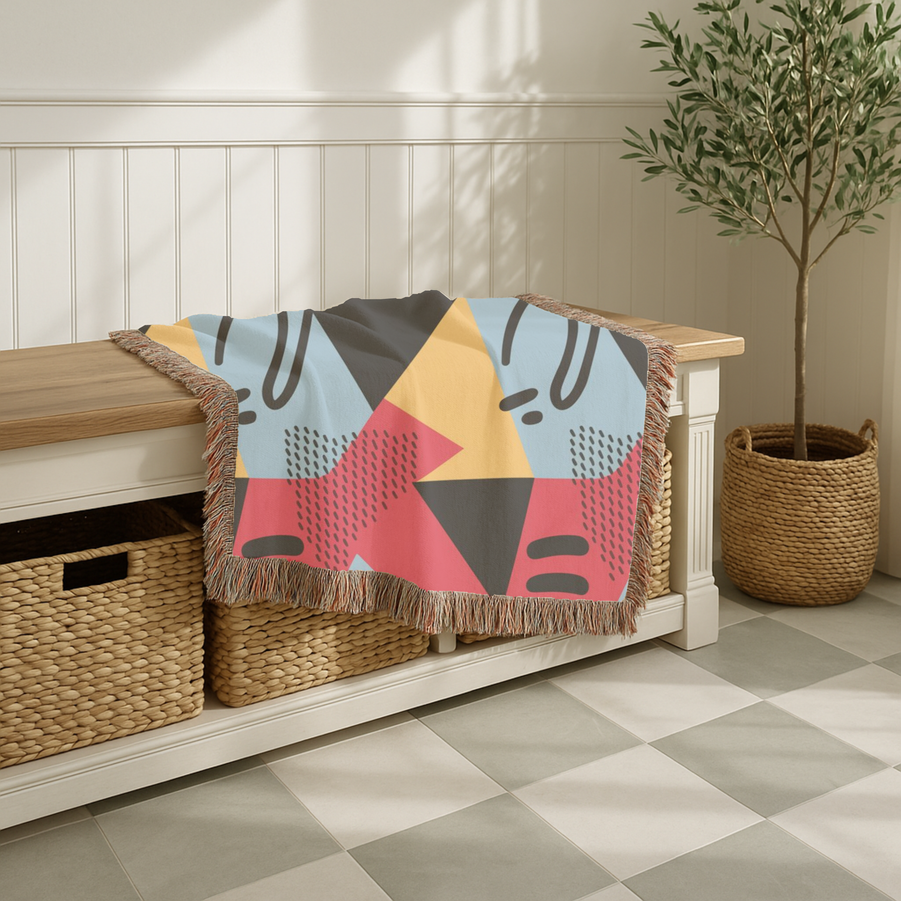 Memphis Night Throw — 1980s Geometric Art Woven Blanket