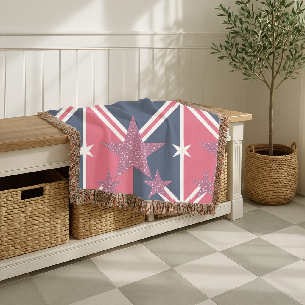 Cool Britannia Throw — 1990s Union Jack & Star Woven Blanket