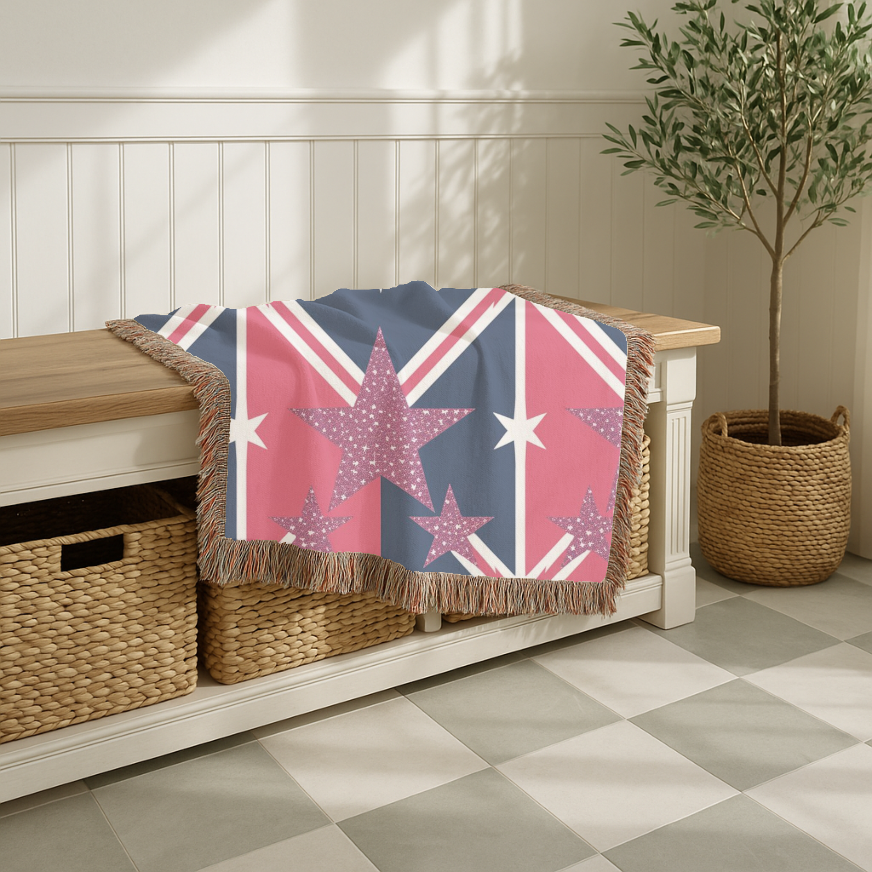 Cool Britannia Throw — 1990s Union Jack & Star Woven Blanket
