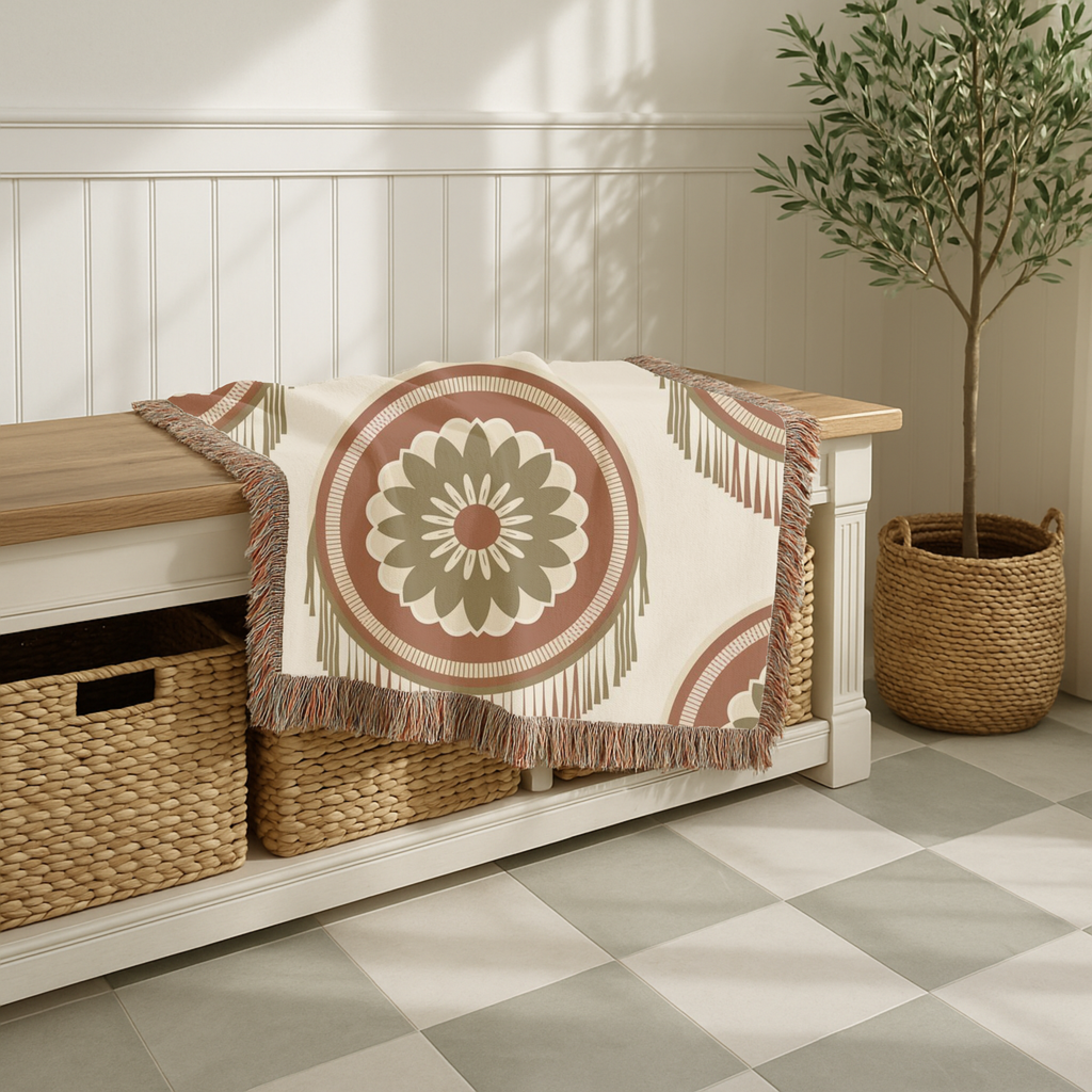 Dreamcatcher Throw — 1970s Bohemian Circle Woven Blanket