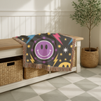 Bolts & Smiles Throw — 1990s Smiley & Lightning Woven Blanket