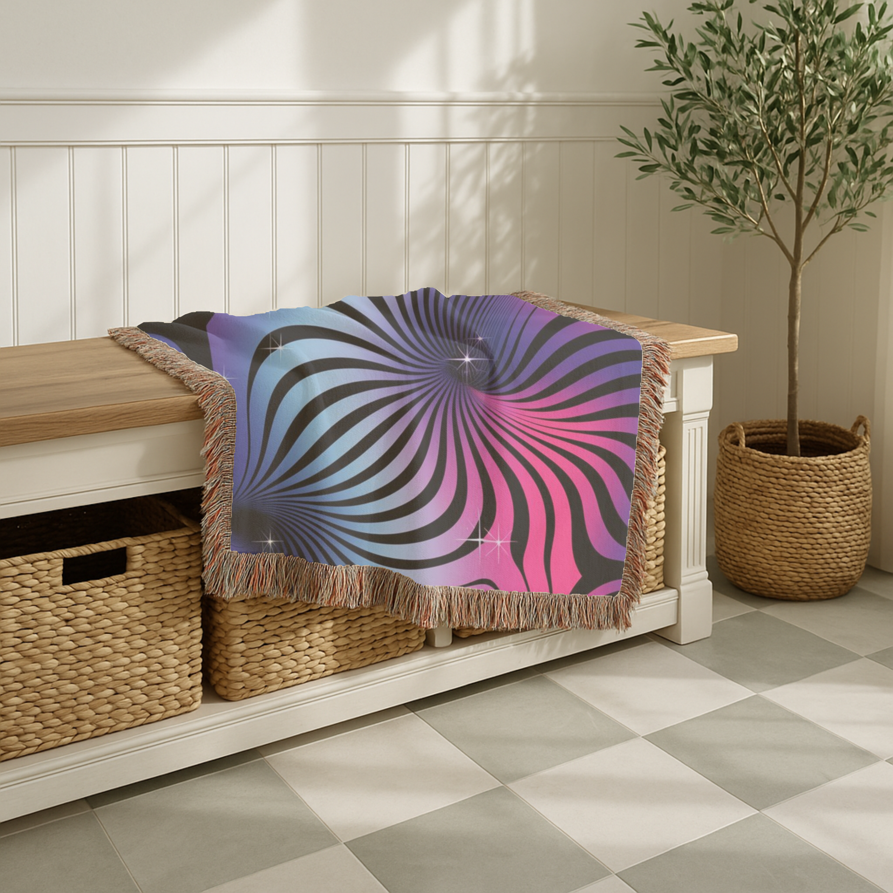 Supernova Throw — 2000s Y2K Stripe Sunburst Woven Blanket