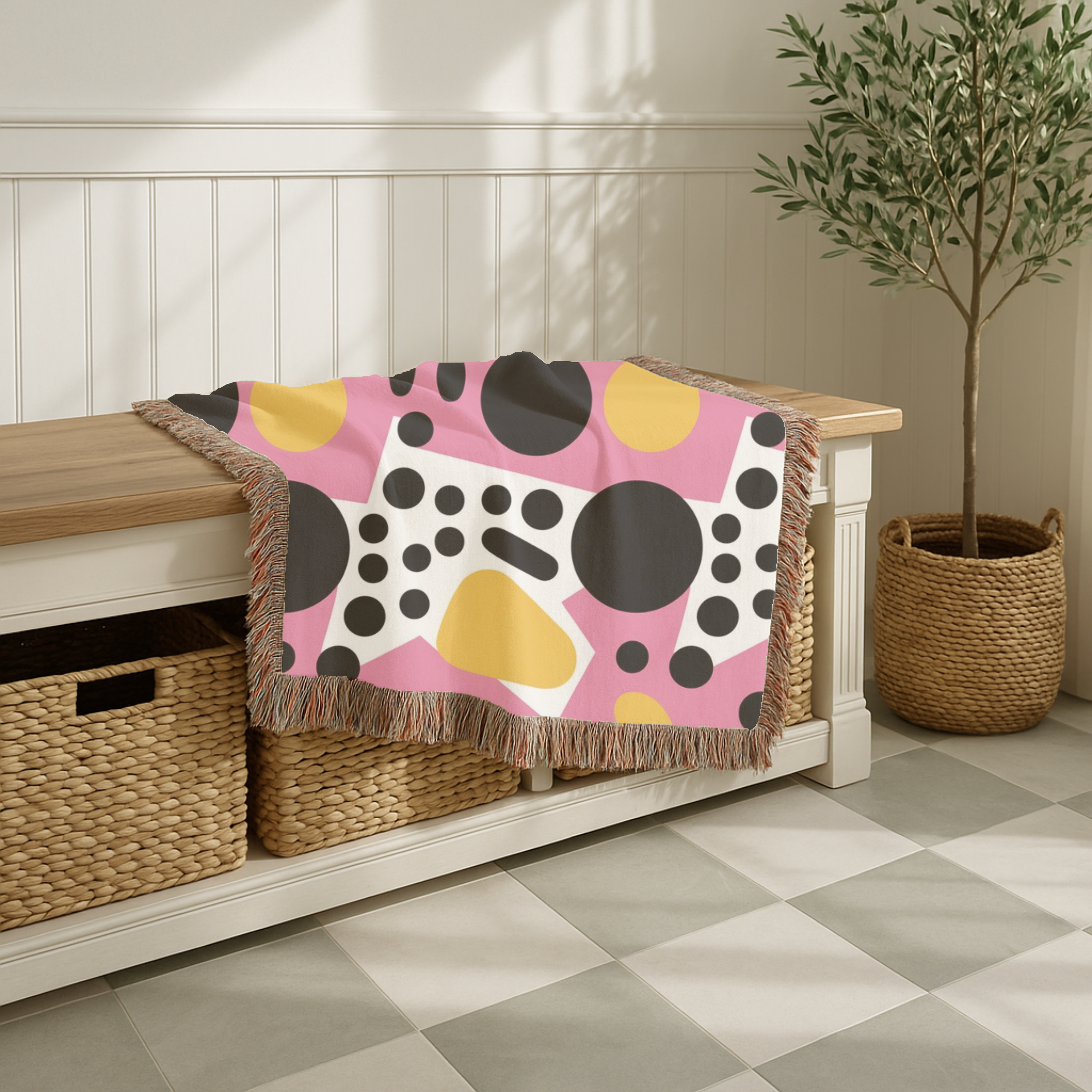 Dot Pop Throw — 1980s Bold Circle Woven Blanket