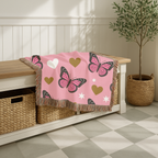 Butterfly Kiss Throw — 2000s Pink Butterfly & Heart Woven Blanket