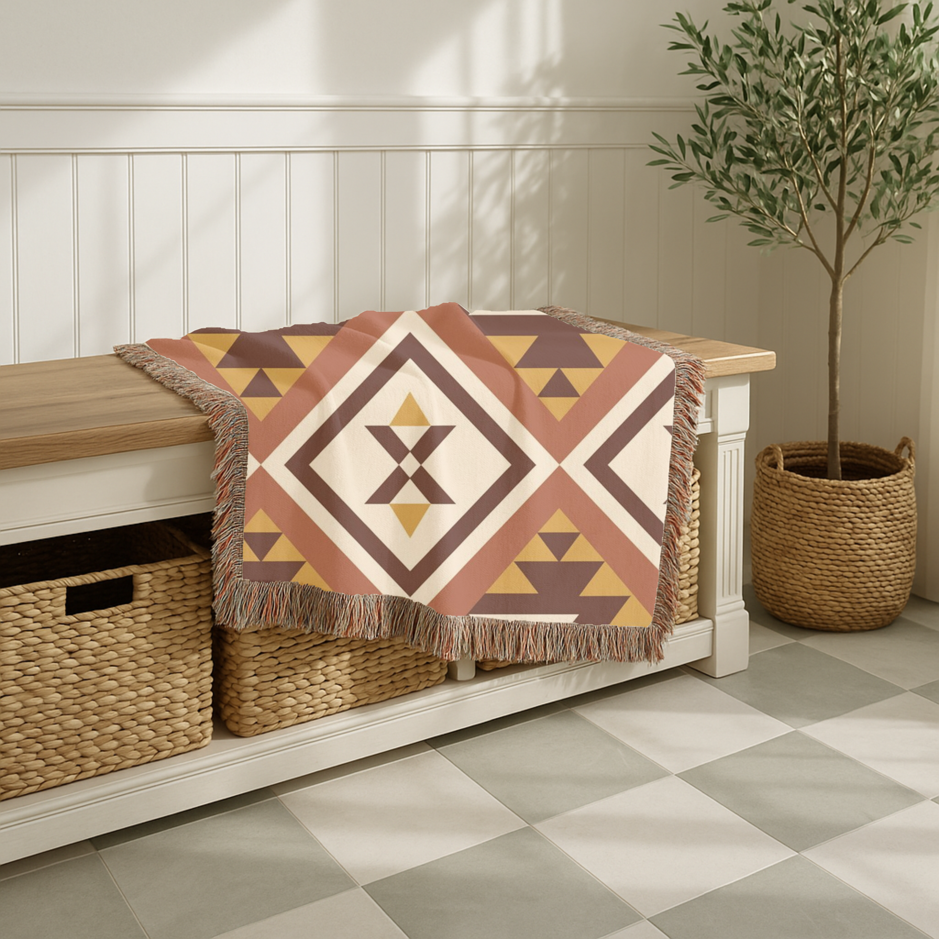 Canyon Weave Throw — 1970s Navajo Diamond Woven Blanket