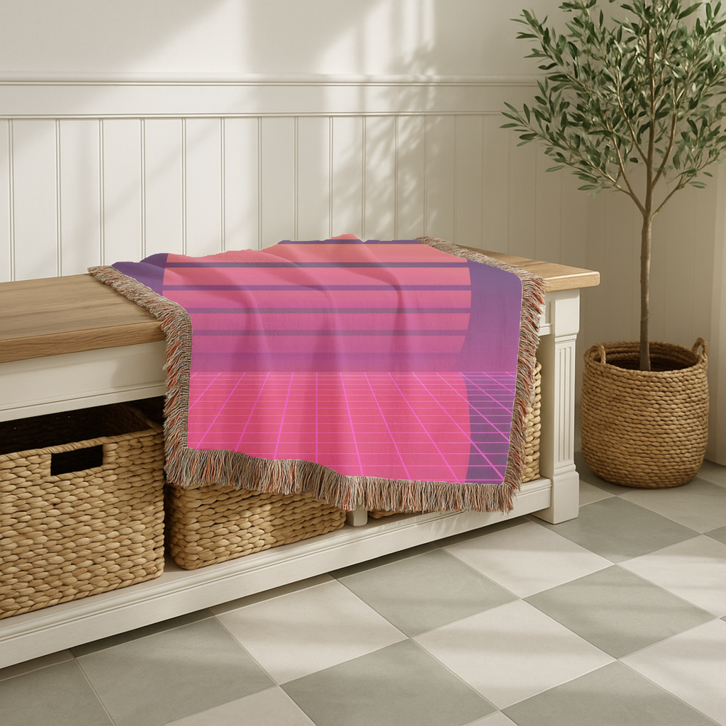 Sunset Grid Throw — 1980s Retrowave Glow Woven Blanket