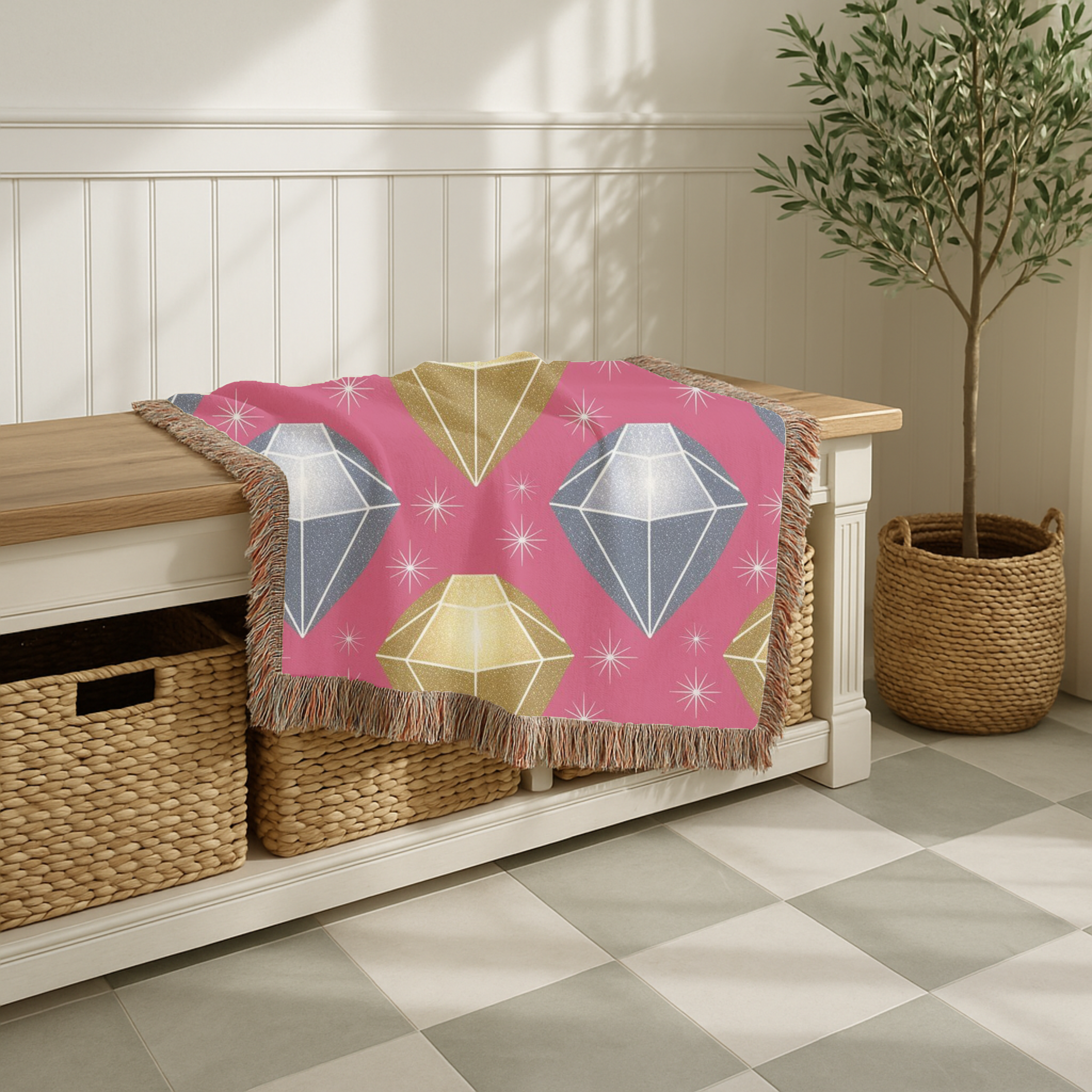 Diamond Glam Throw — 1980s Jewel Sparkle Woven Blanket