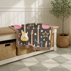 Woven Electric Guitar Throw Blanket | Pink Yellow Blue Black Stars, 1980s Rock Décor
