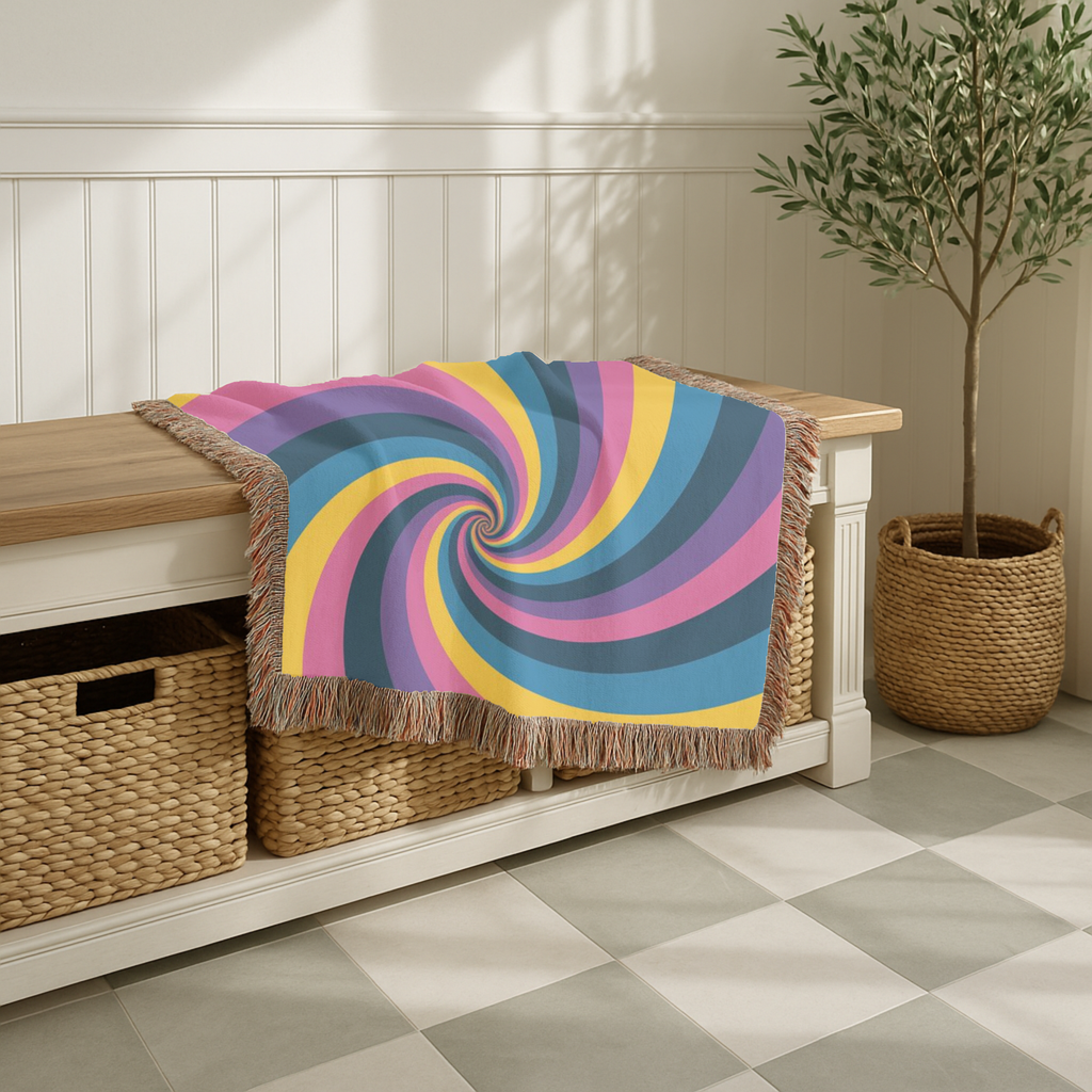 Hypnotic Throw — 1990s Psychedelic Swirl Woven Blanket
