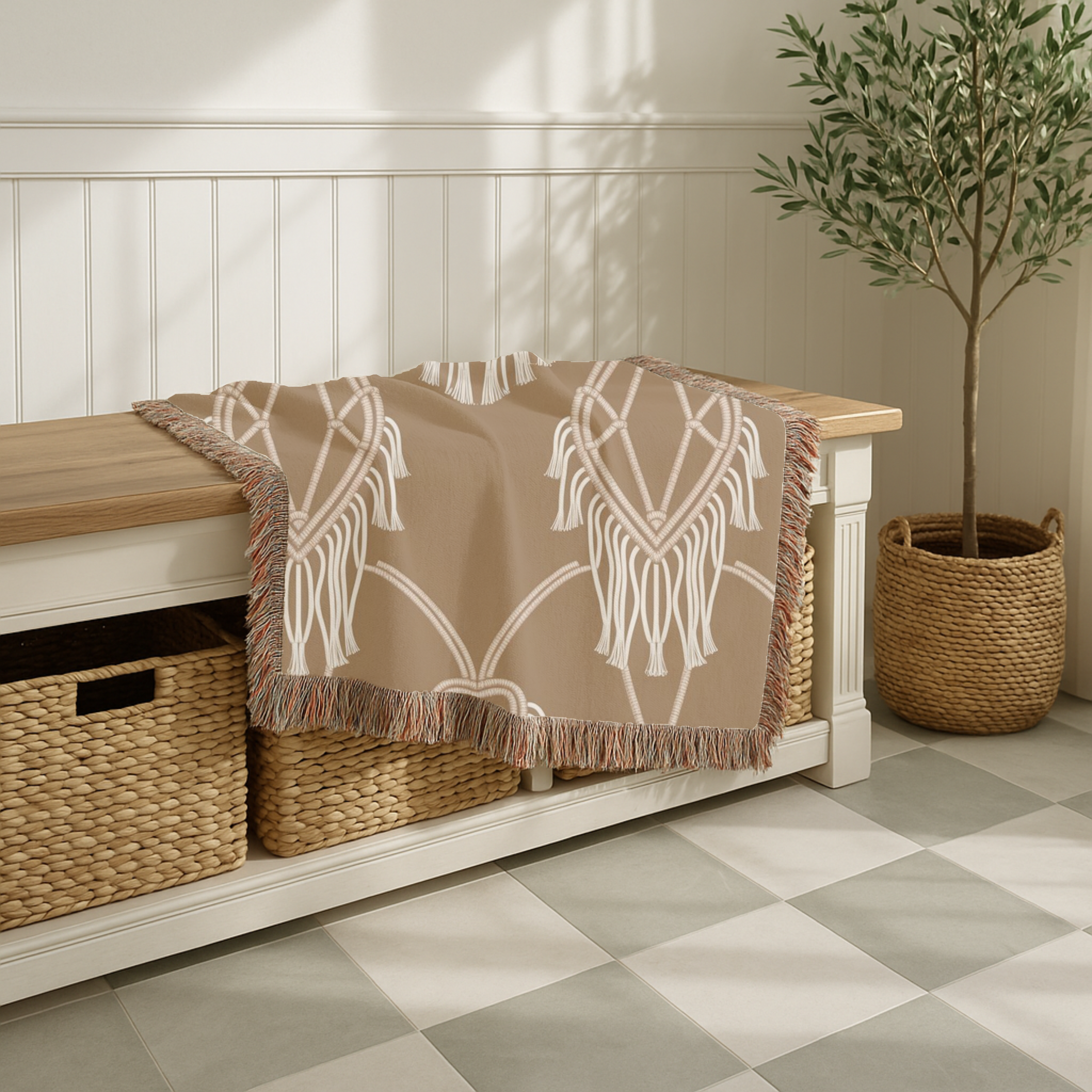 Macramé Heart Throw — 1970s Bohemian Love Woven Blanket