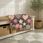 Girl Power Throw — 1990s Leopard Heart & Star Woven Blanket