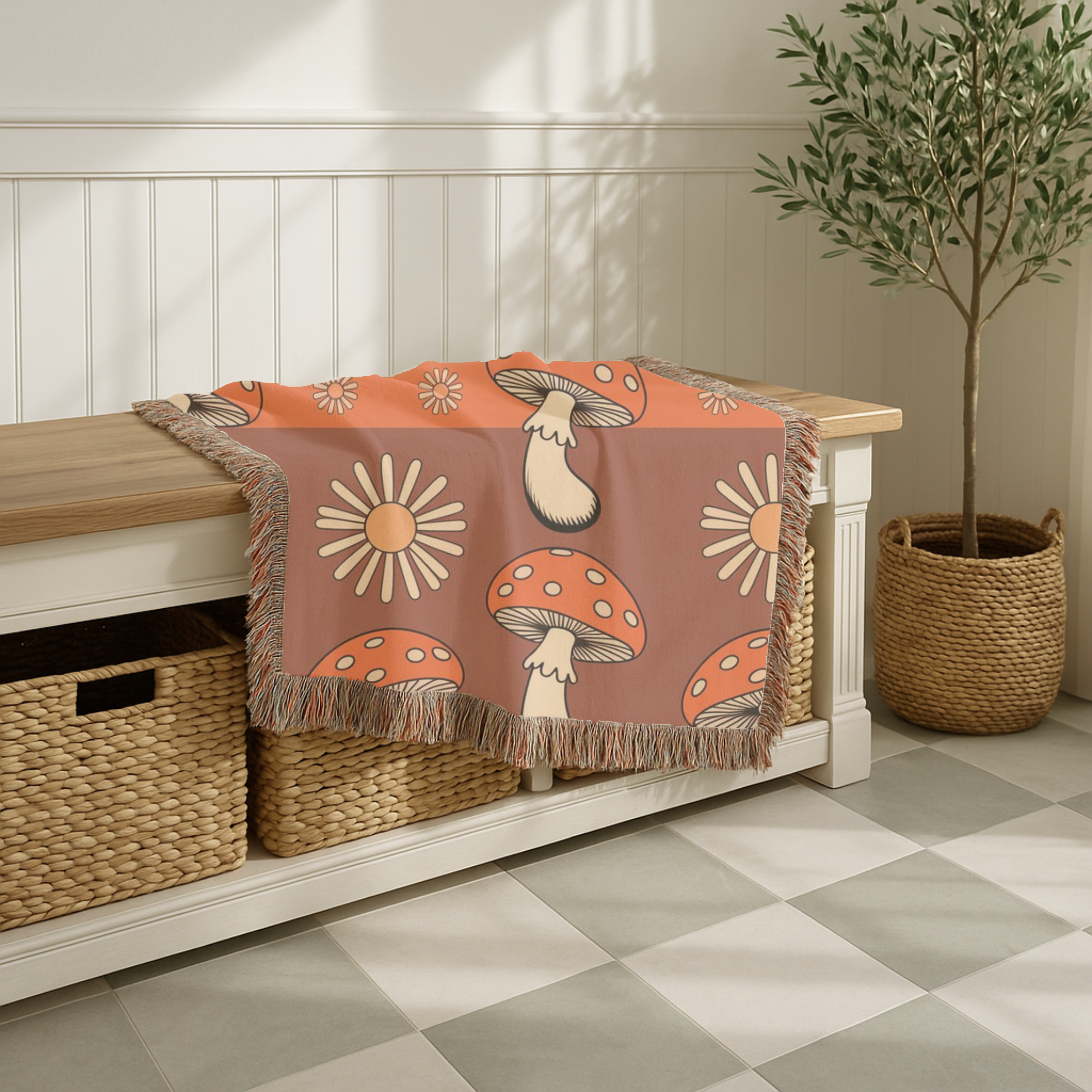 Stripe Shroom Throw — 1970s Retro Stripe Woven Blanket