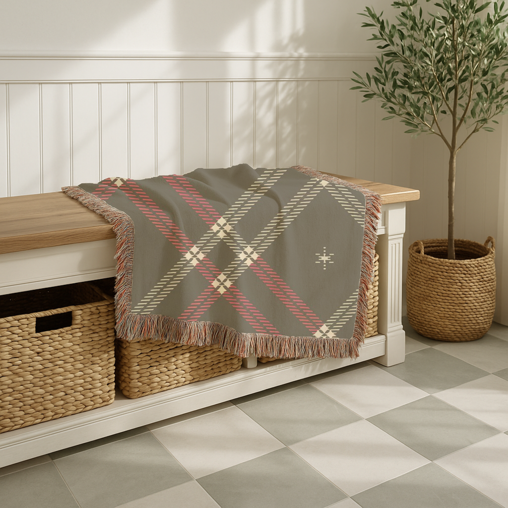 Startan Throw — 1990s Plaid & Star Woven Blanket