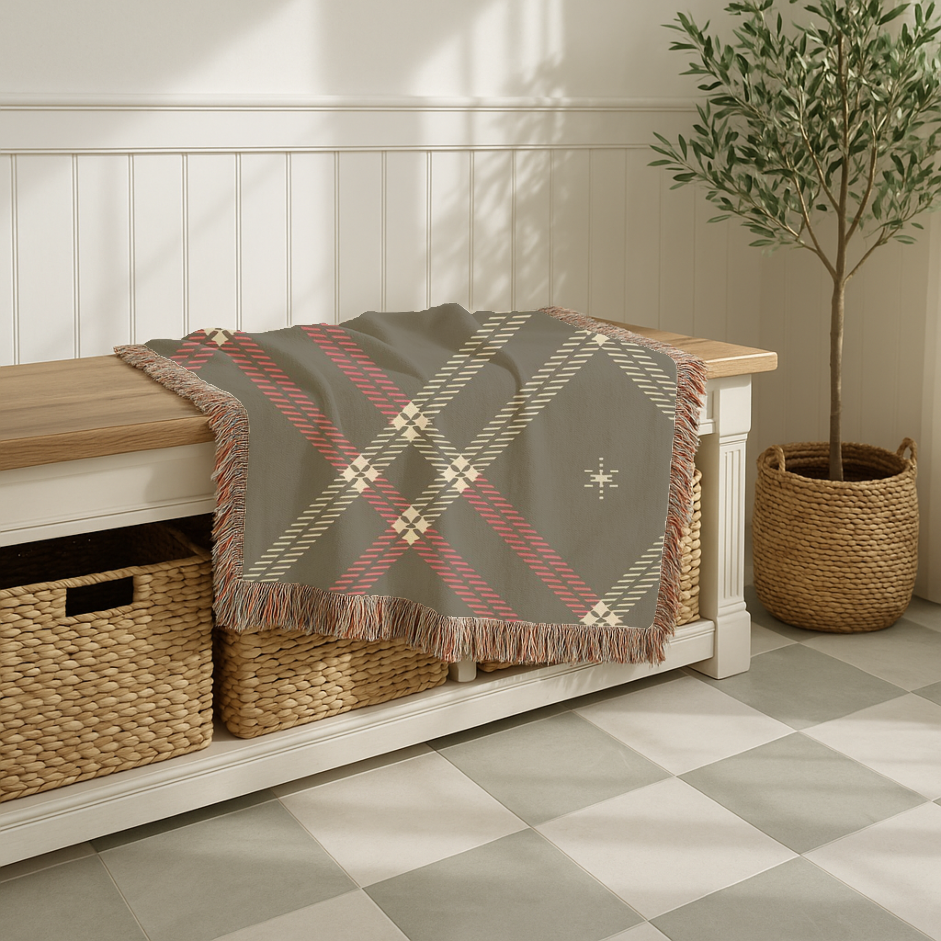 Startan Throw — 1990s Plaid & Star Woven Blanket