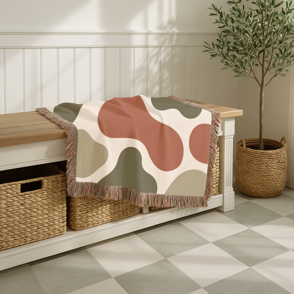 River Stone Throw — 1970s Abstract Organic Woven Blanket