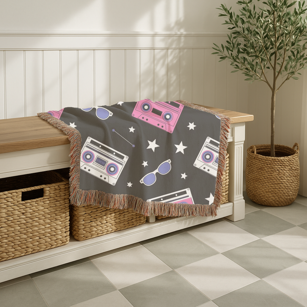 Mixtape Throw — 1980s Boombox & Cassette Woven Blanket